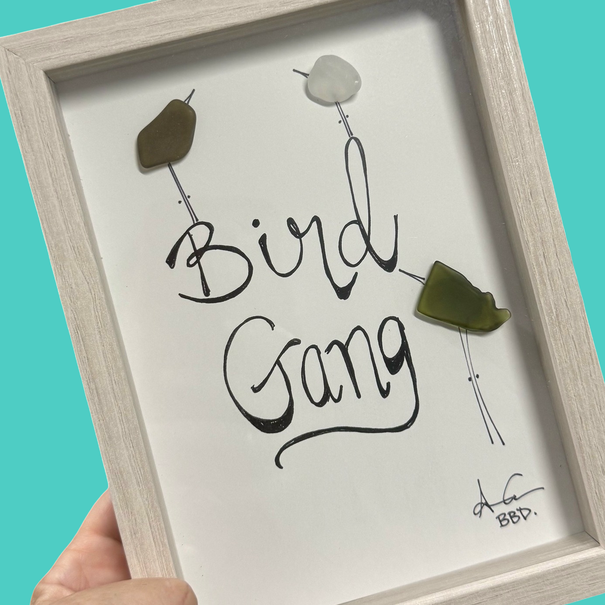bird_gang_3_birds_5x7_handheld_on_teal ZOOM 