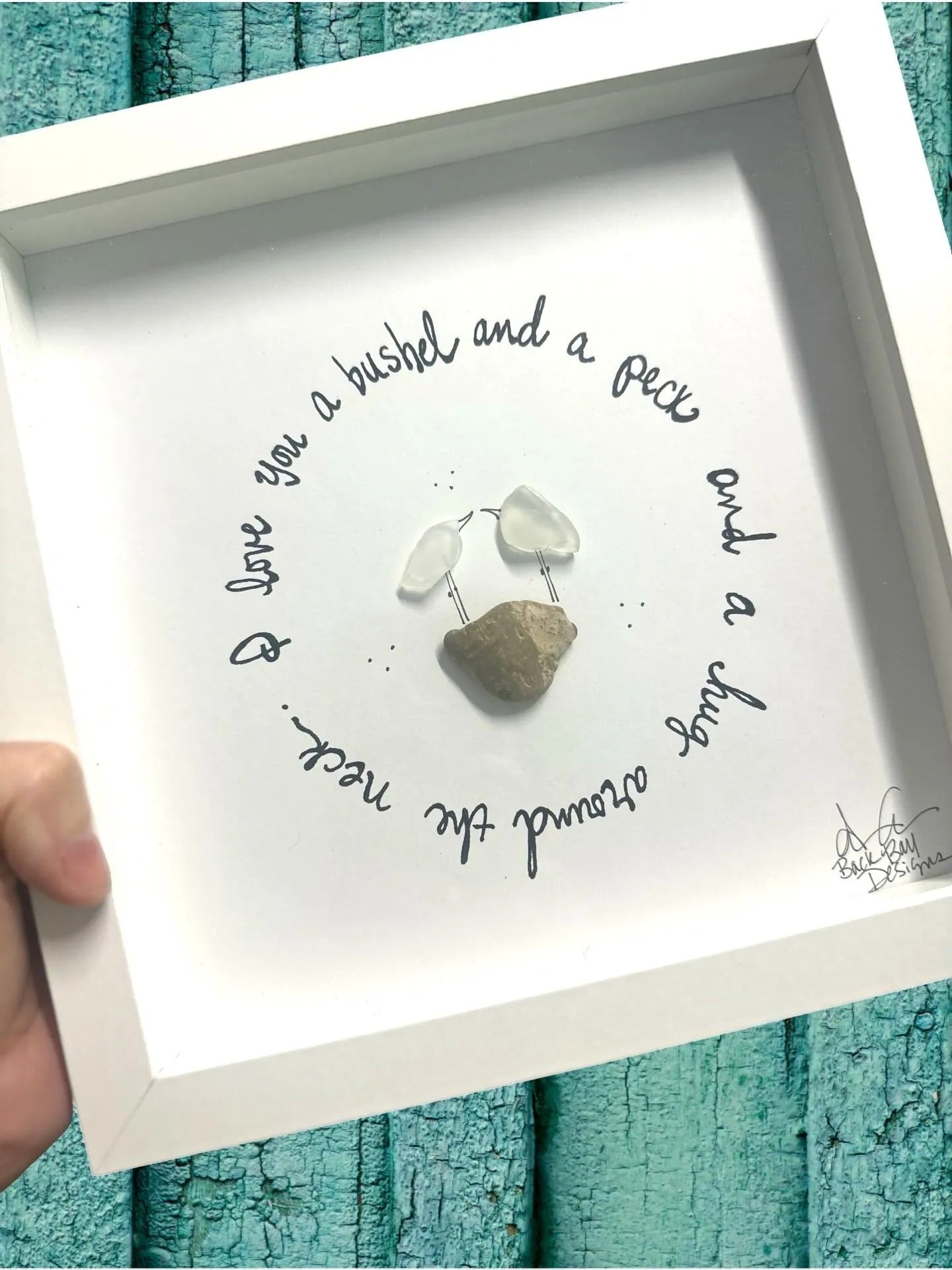 Bushel And A Peck Song - Love Original Sea Glass Art,  8x8 Framed