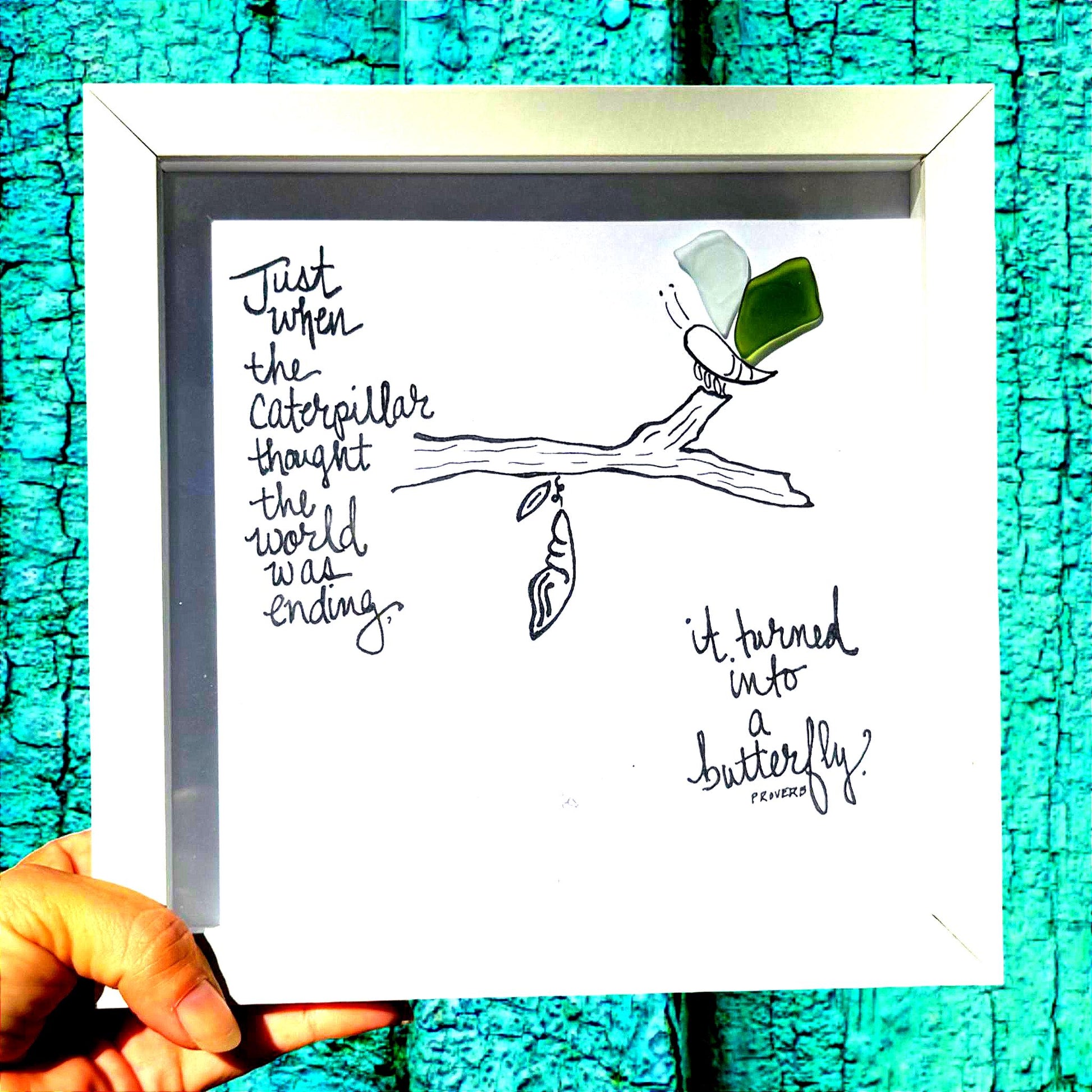 butterfly_cocoon_8in sea glass art bright