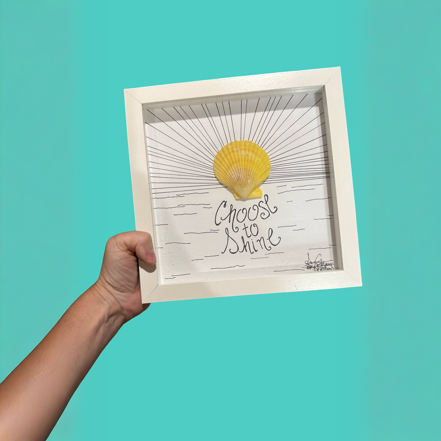 Choose to Shine Sea Shell - Sea Glass Art, Uplifting Reminder, Coastal Decor, 8x8 framed