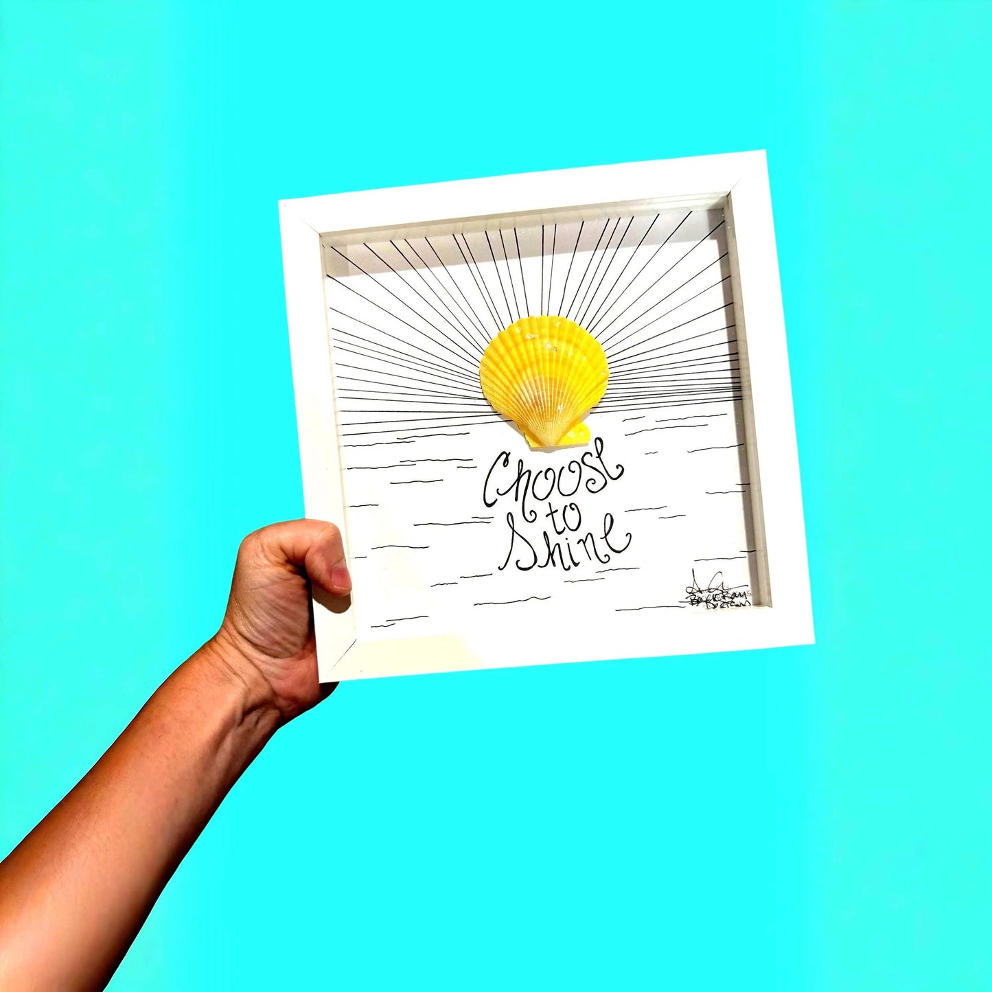 Choose to Shine Sea Shell - Sea Glass Art, Uplifting Reminder, Coastal Decor, 8x8 framed