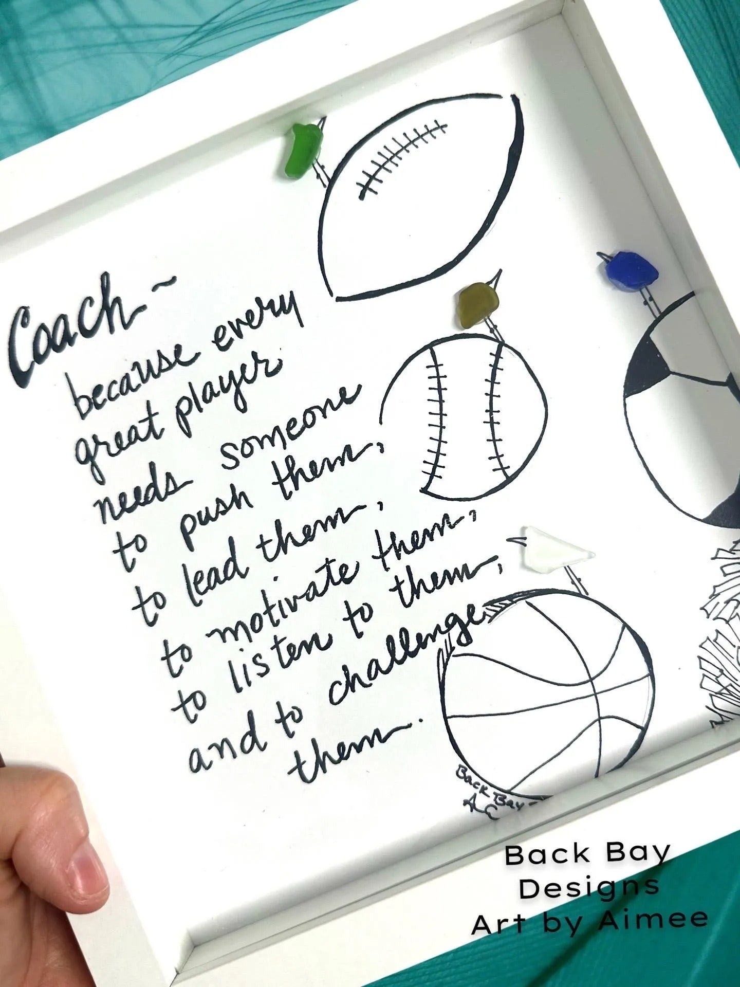 Coach Appreciation - Sea Glass Art, Football, Baseball, Basketball, Soccer Sports Banquet Gift