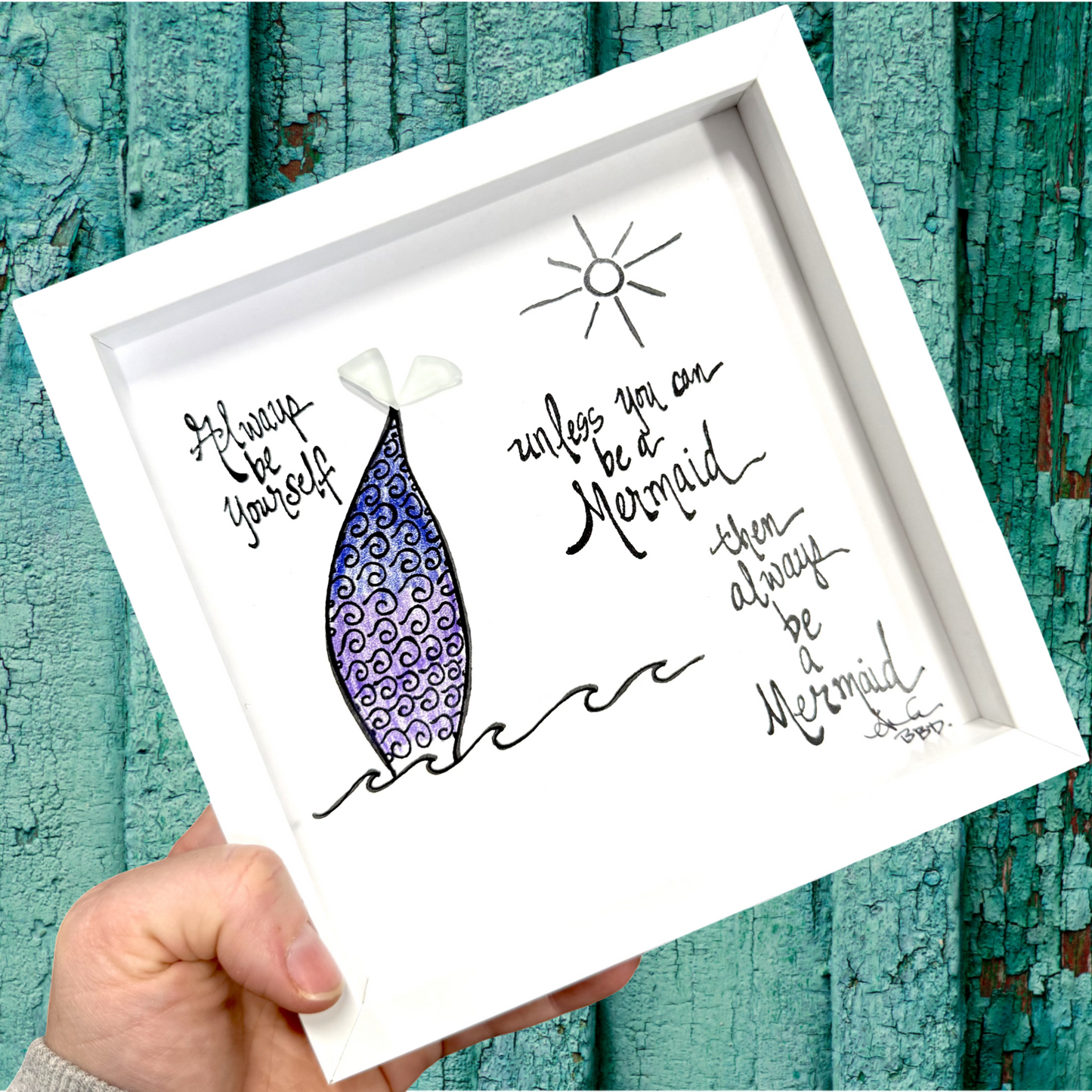 colorful mermaid always 8inch sea glass art 