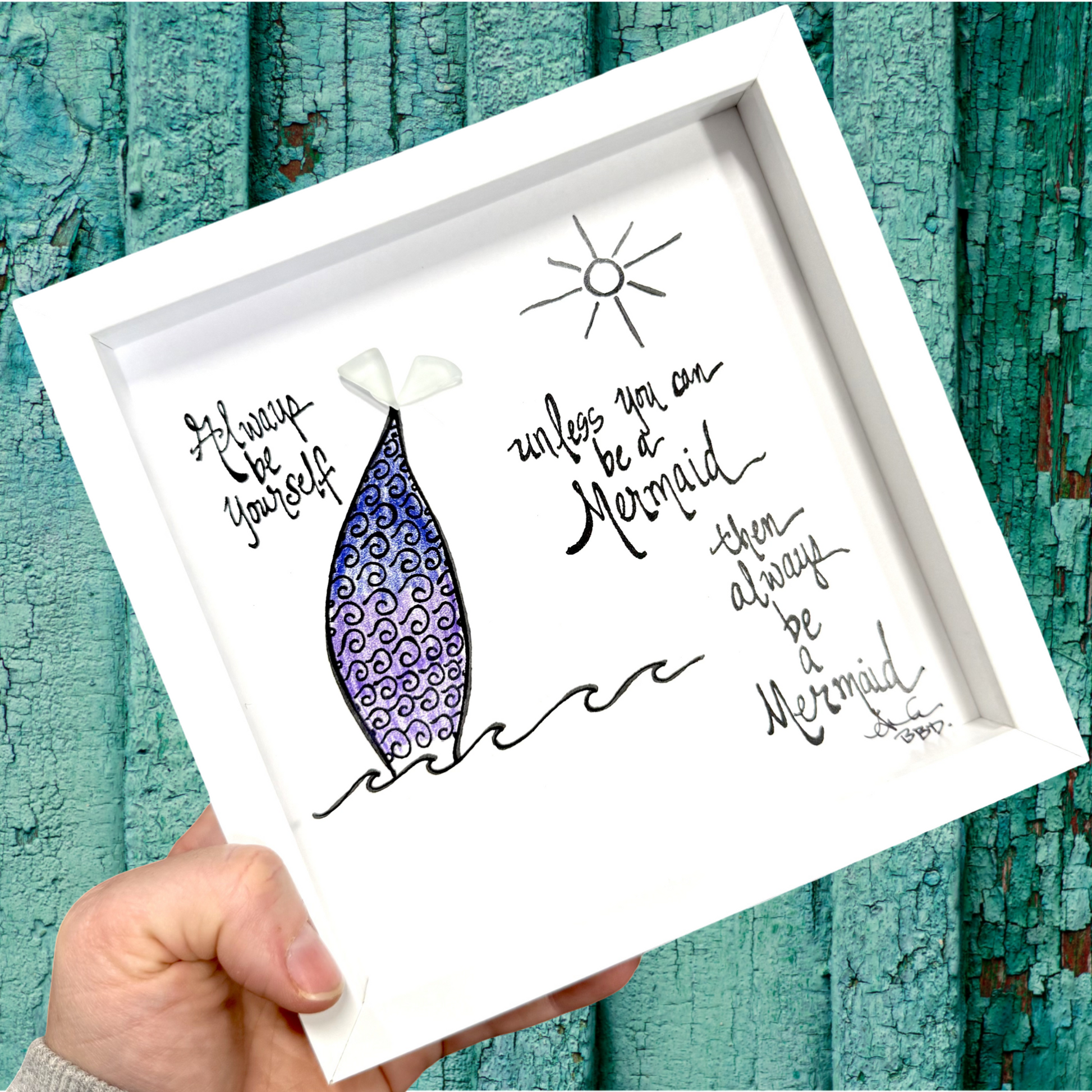 colorful mermaid always 8inch sea glass art 