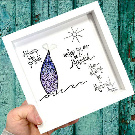 colorful mermaid always 8inch sea glass art 