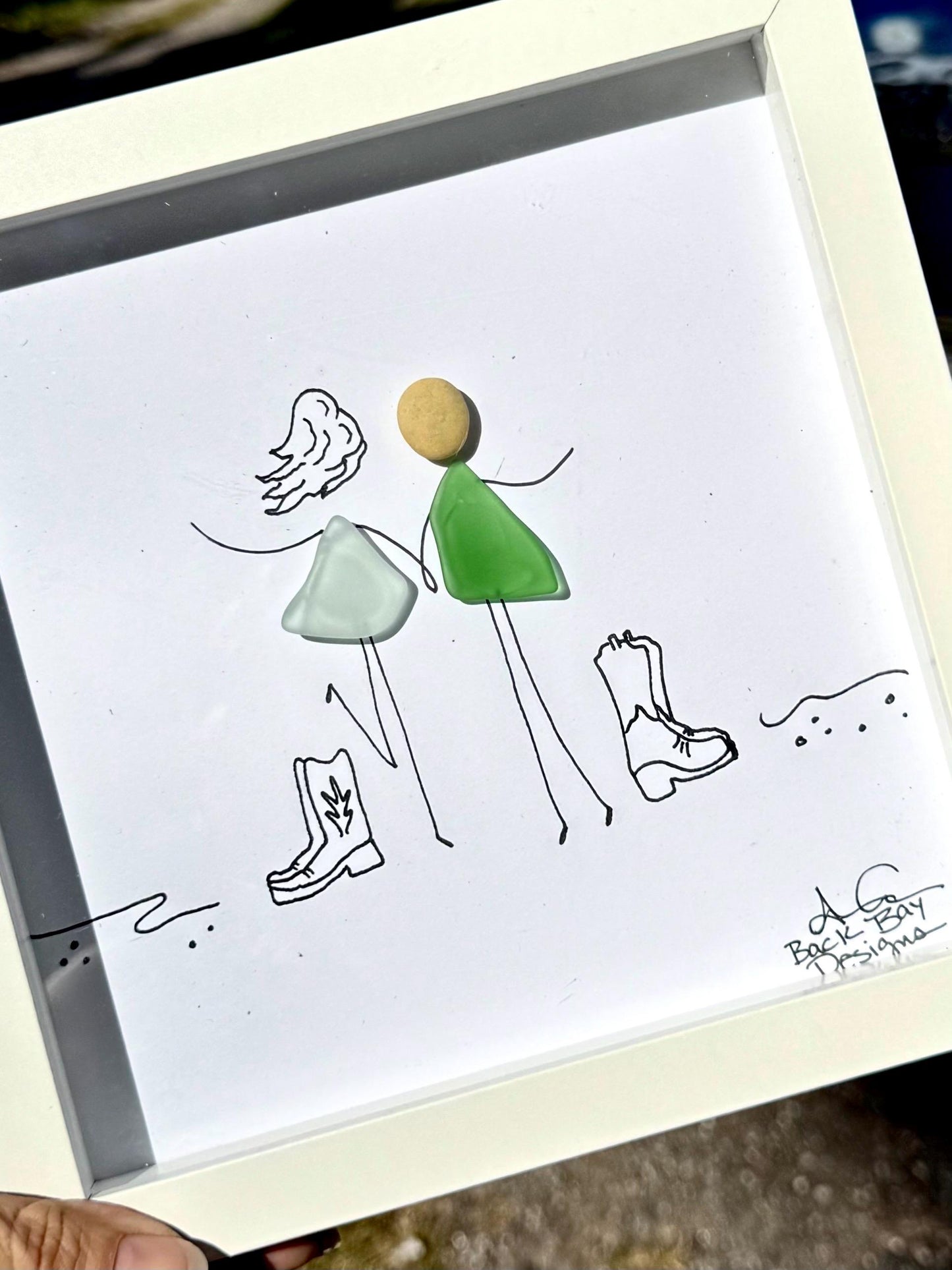 Cowboy Boots Couple - Western Romance Original Sea Glass Art by BBD