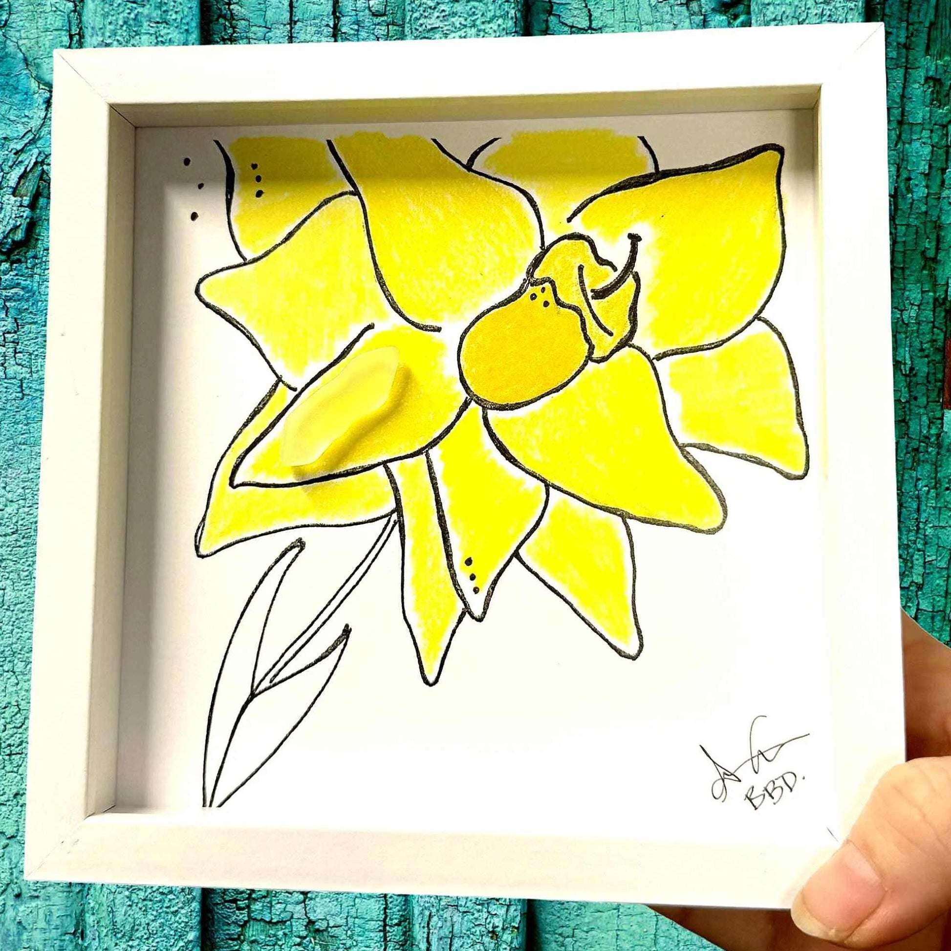 daffodil yellow 6in MINI bright closeup sea glass art 