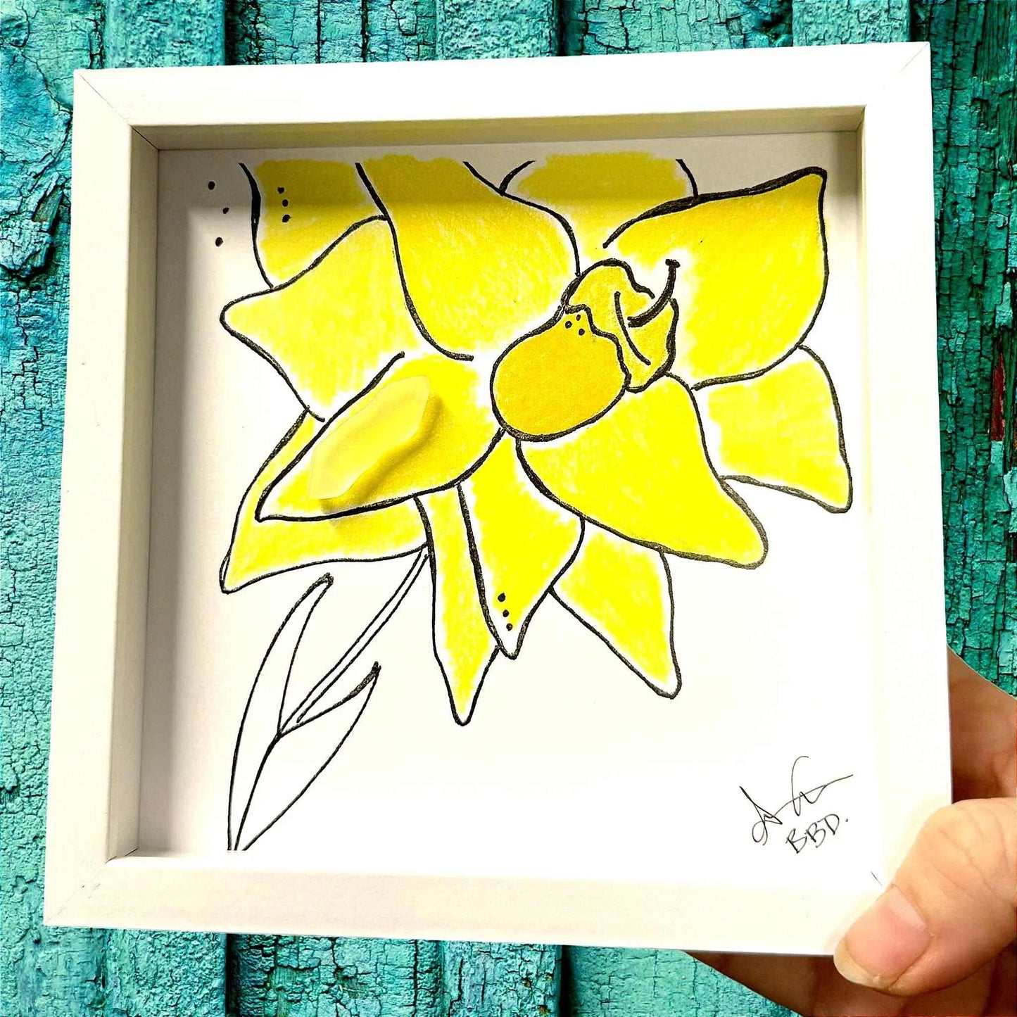 daffodil yellow bright MINI 6in sea glass art 