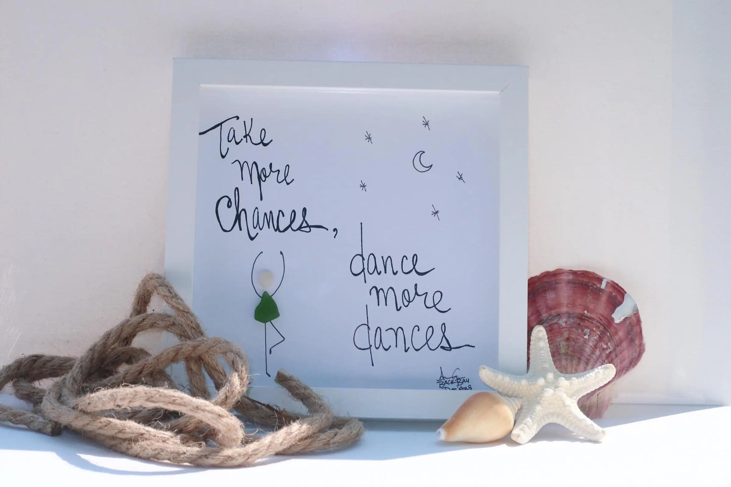 Take More Chances Dance More Dances - Sea Glass Art, Uplifting Encouragement Gift, 8x8 framed