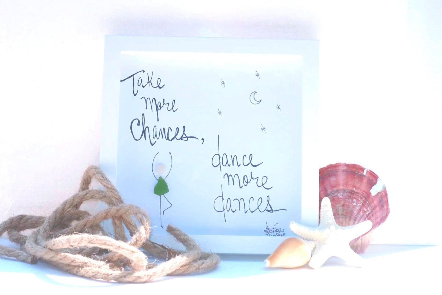 Take More Chances Dance More Dances - Sea Glass Art, Uplifting Encouragement Gift, 8x8 framed