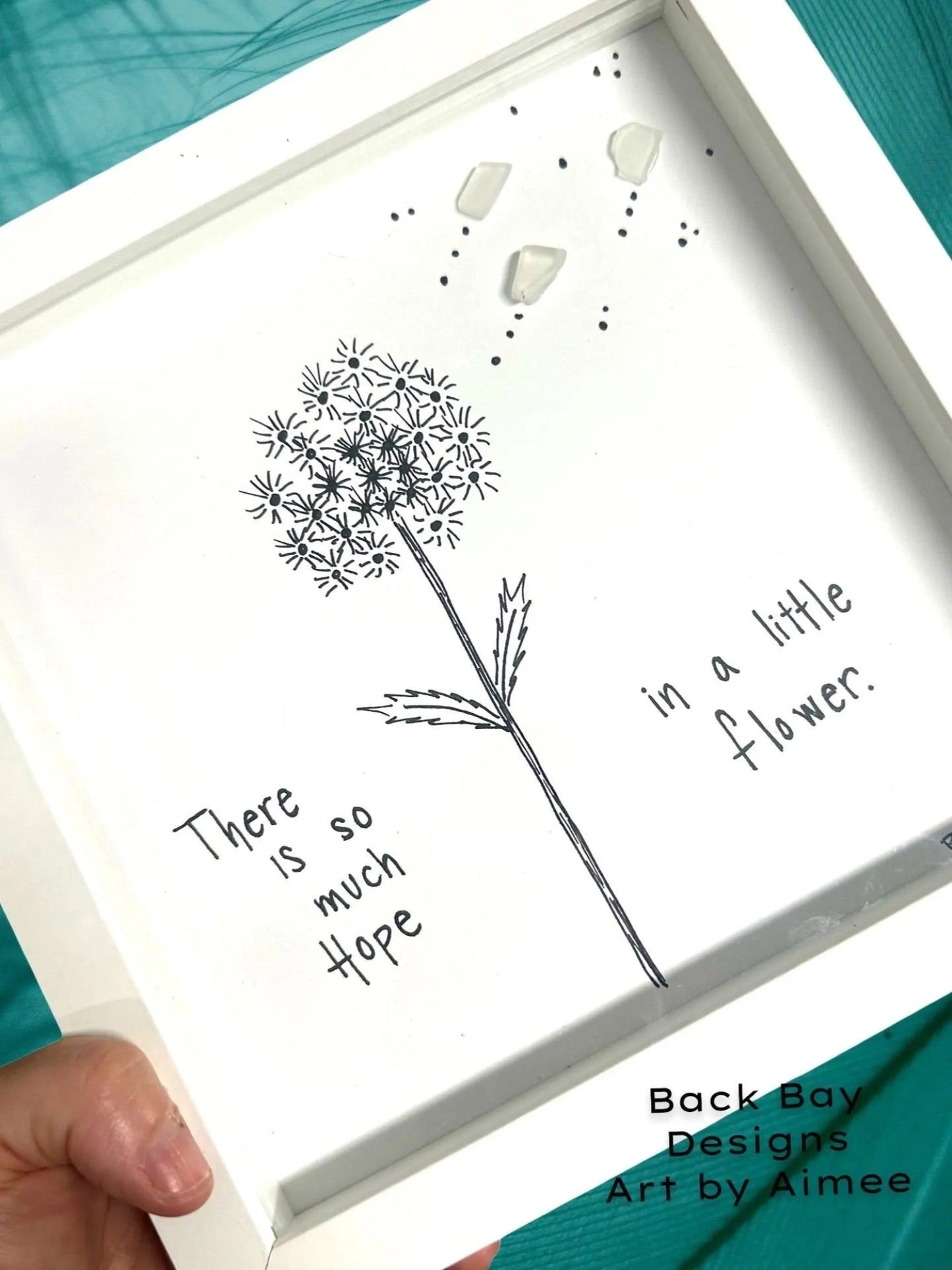 dandelion Hope 8in sea glass art 