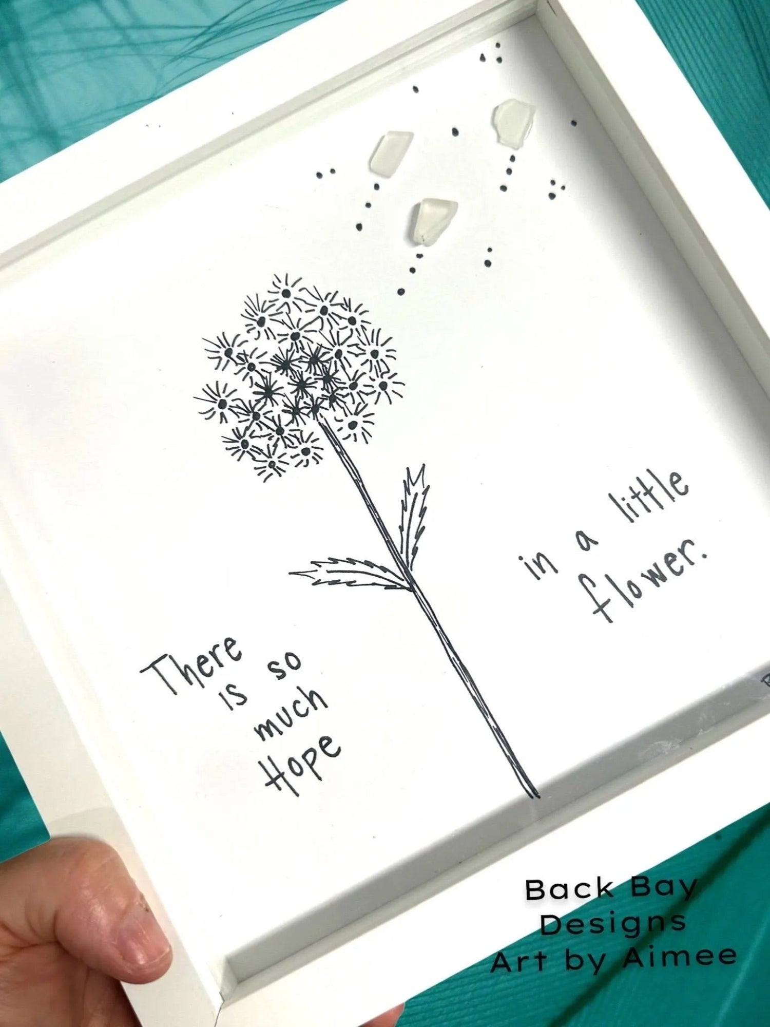 dandelion Hope 8in sea glass art 