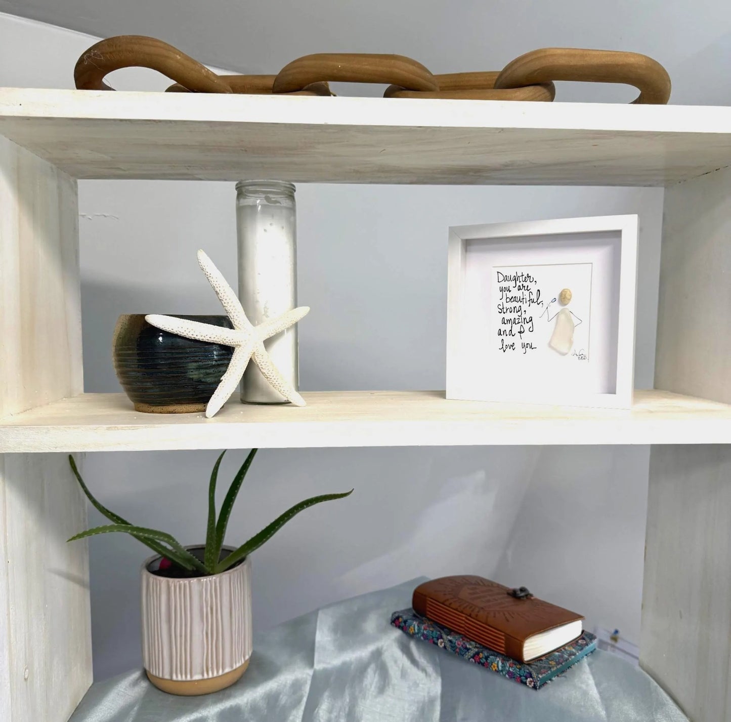 daughter I love you 6in MINI 3tier shelf white sea glass art brighter