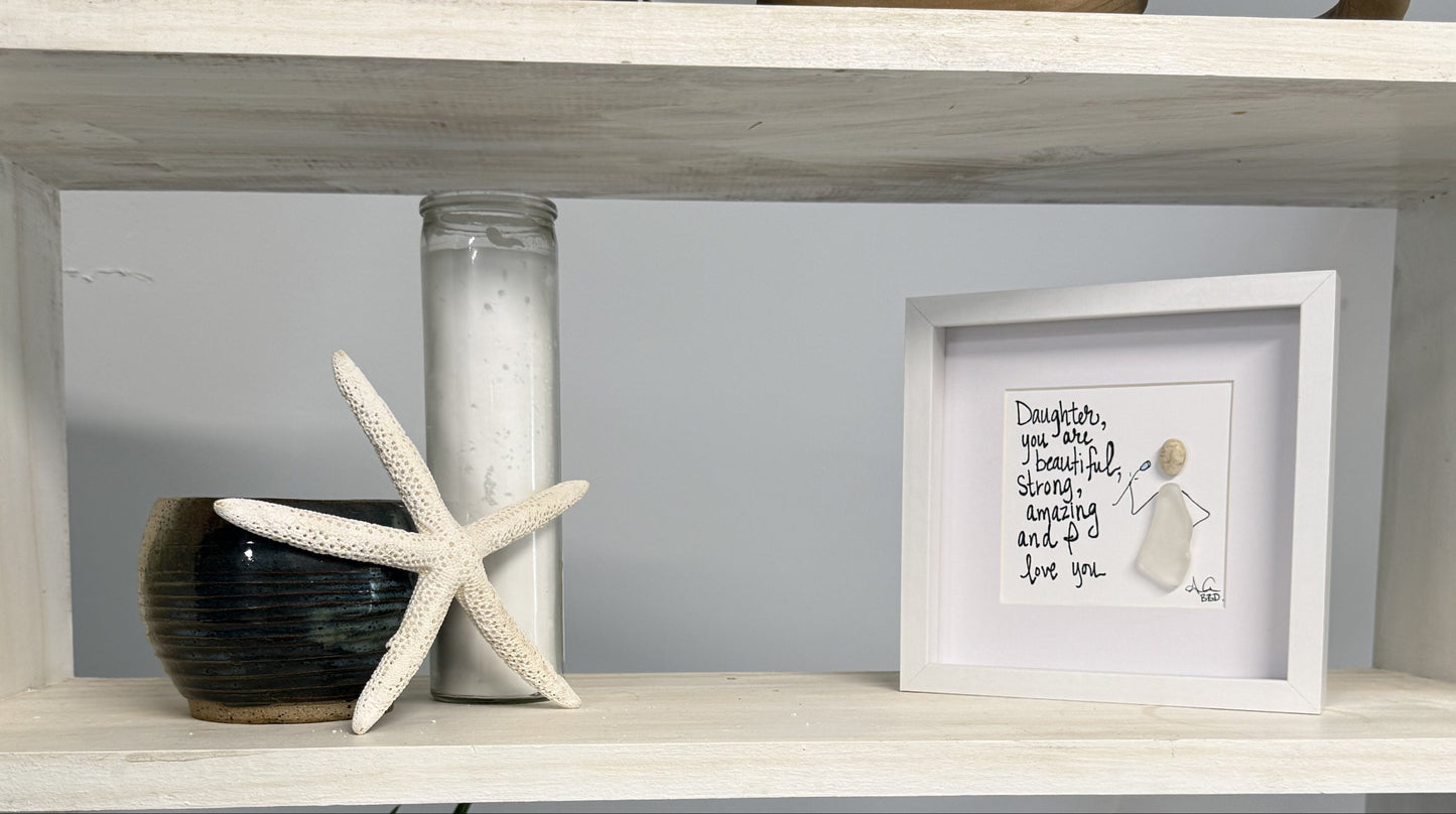 daughter I love you 6in MINI one shelf white sea glass art