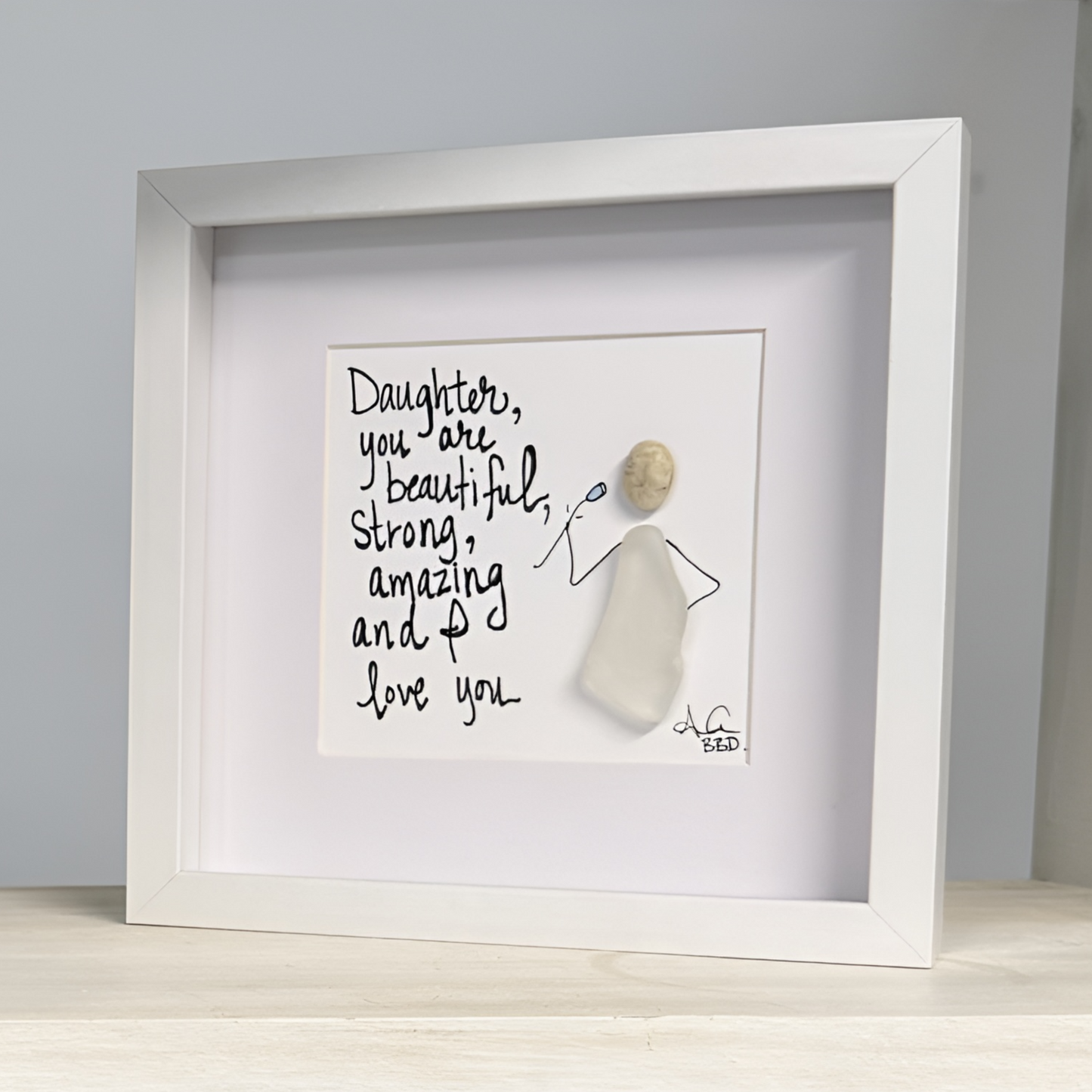 daughter i love you mini 6in close up on shelf white sea glass upscale