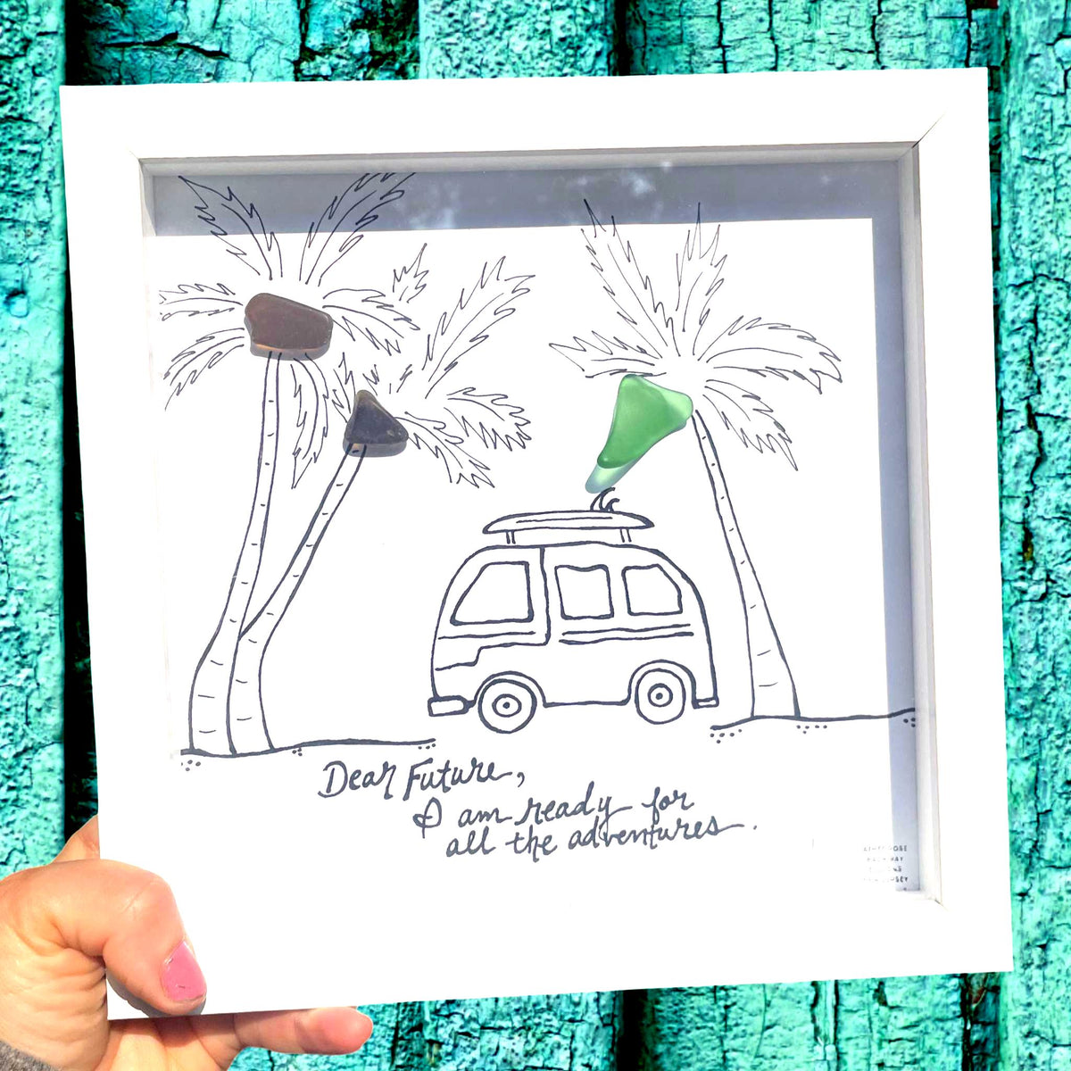 Dear Future - Graduation Sea Glass Art, Travel Mediation, 8x8 Framed