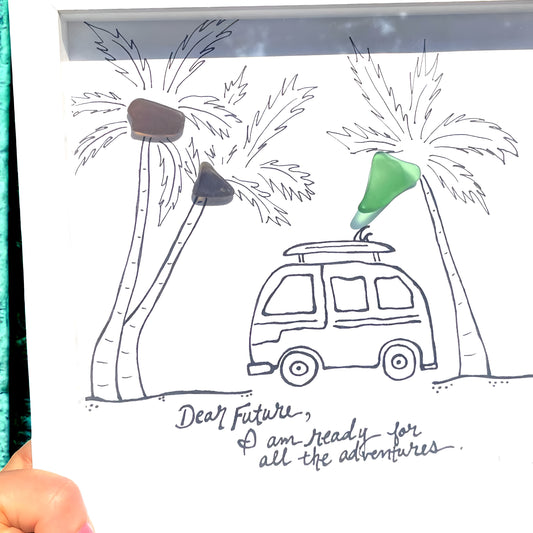 Dear Future - Graduation Sea Glass Art, Travel Mediation, 8x8 Framed
