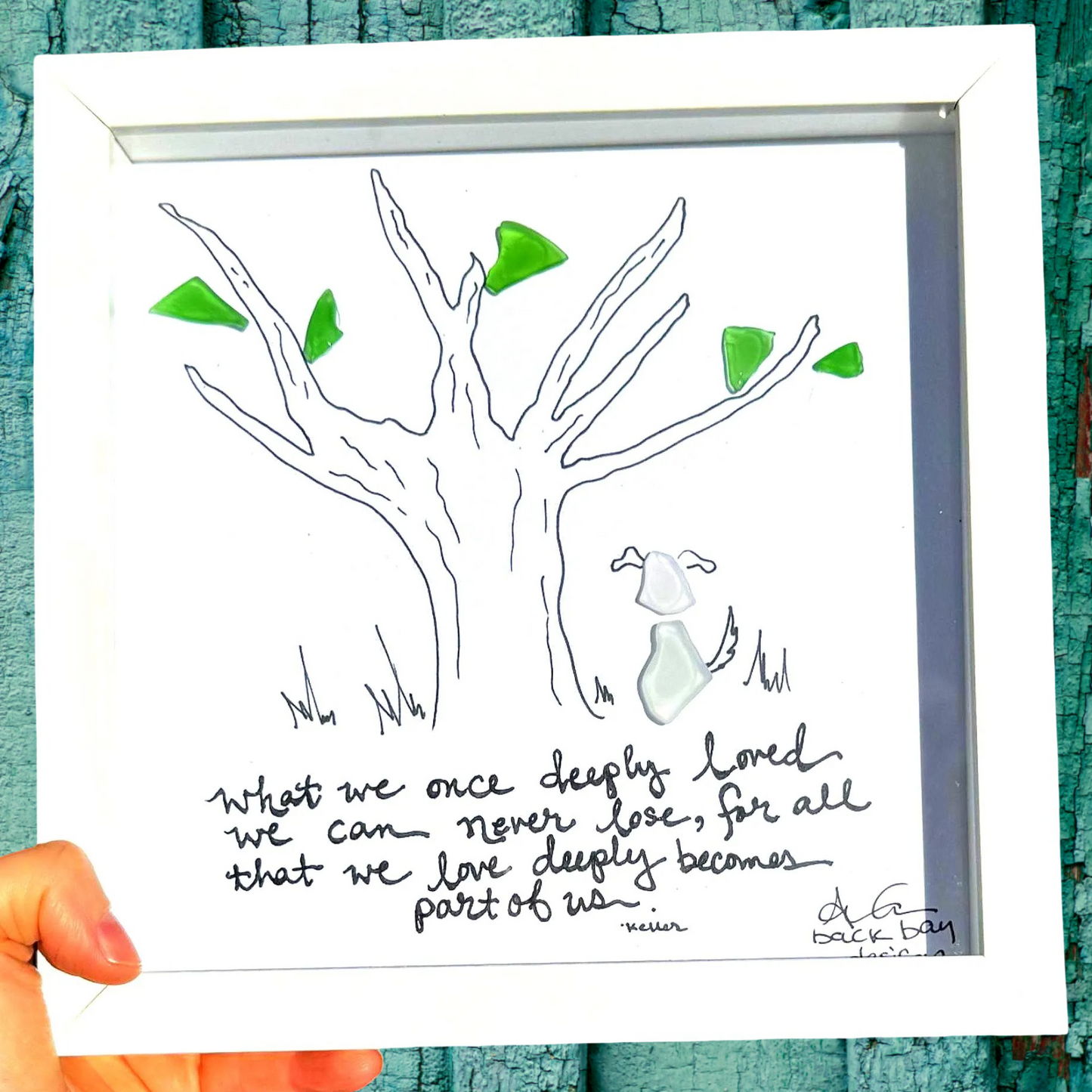 deeply loved tree 8in bright close sea glass art 