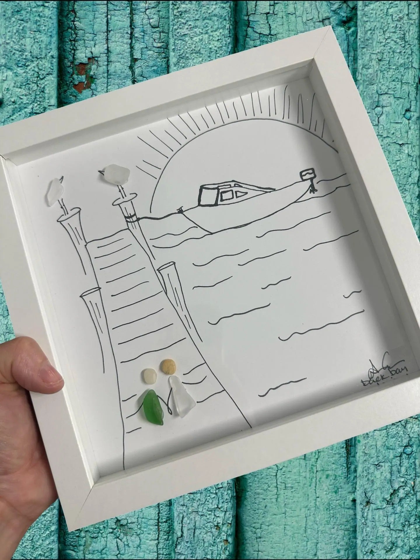 Dockside Boat Couple - Sea Glass Art, Friends Lovers Family Gift, Coastal Nautical Decor