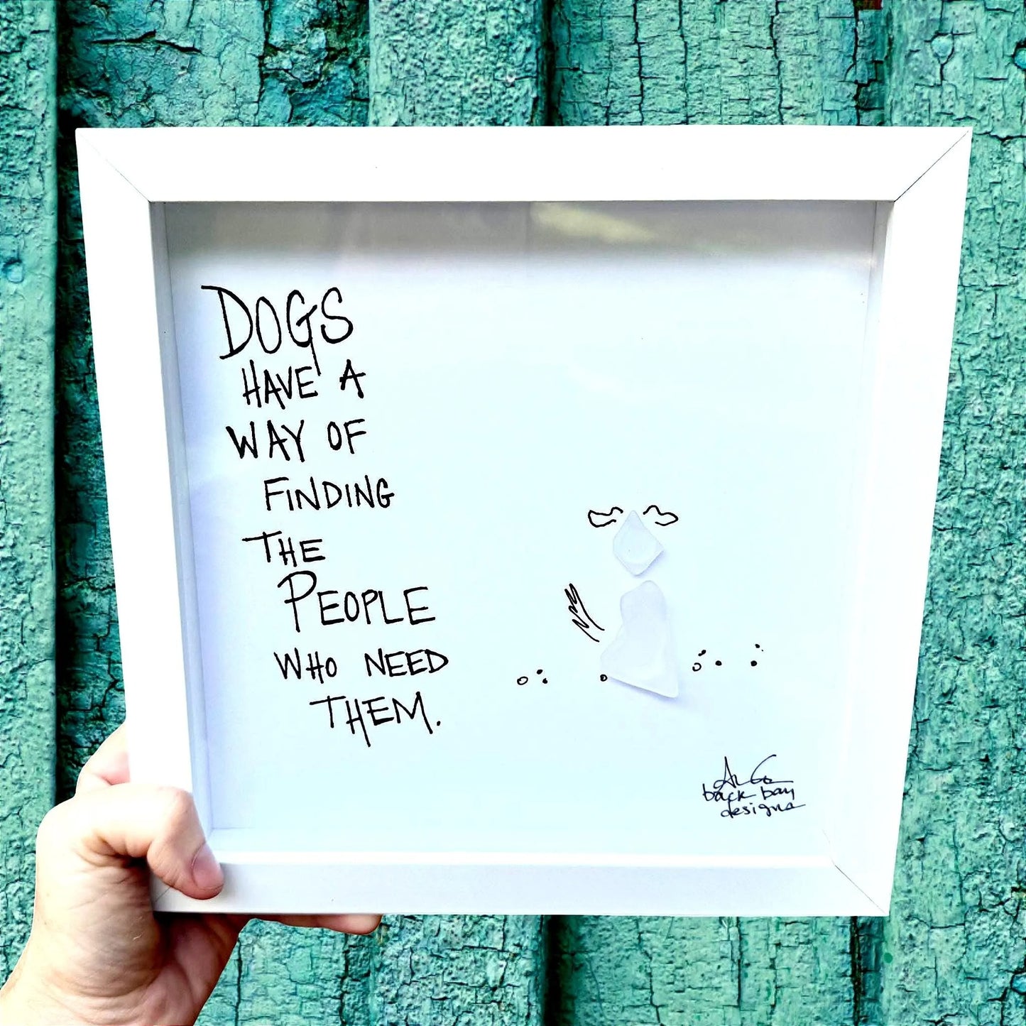 dogs find people who need them 8in sea glass art 