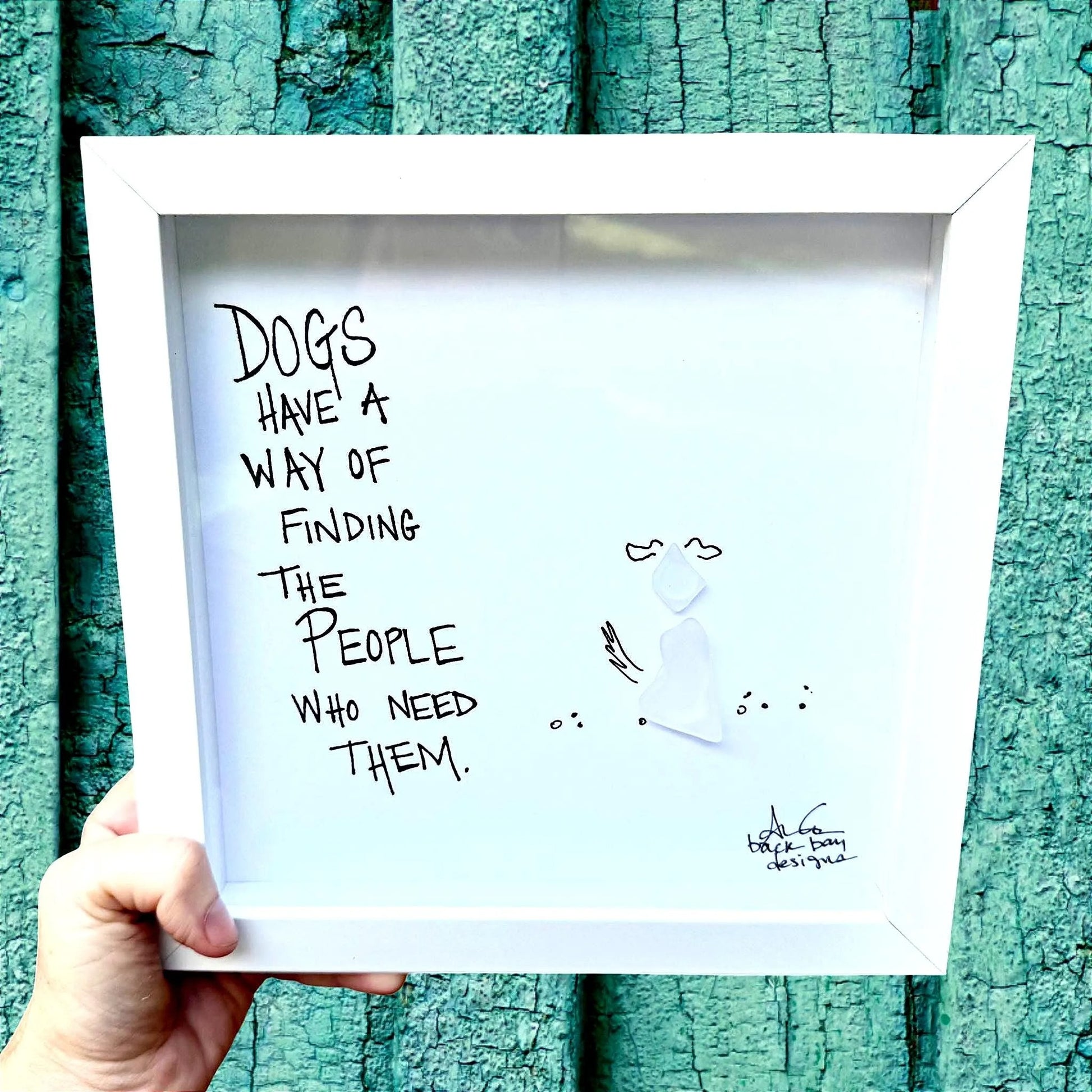 dogs find people who need them 8in sea glass art 