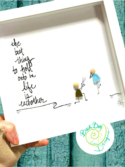 Engagement Hold Onto Each Other - Beach Proposal Sea Glass Art, Wedding Gift, 8x8 Framed