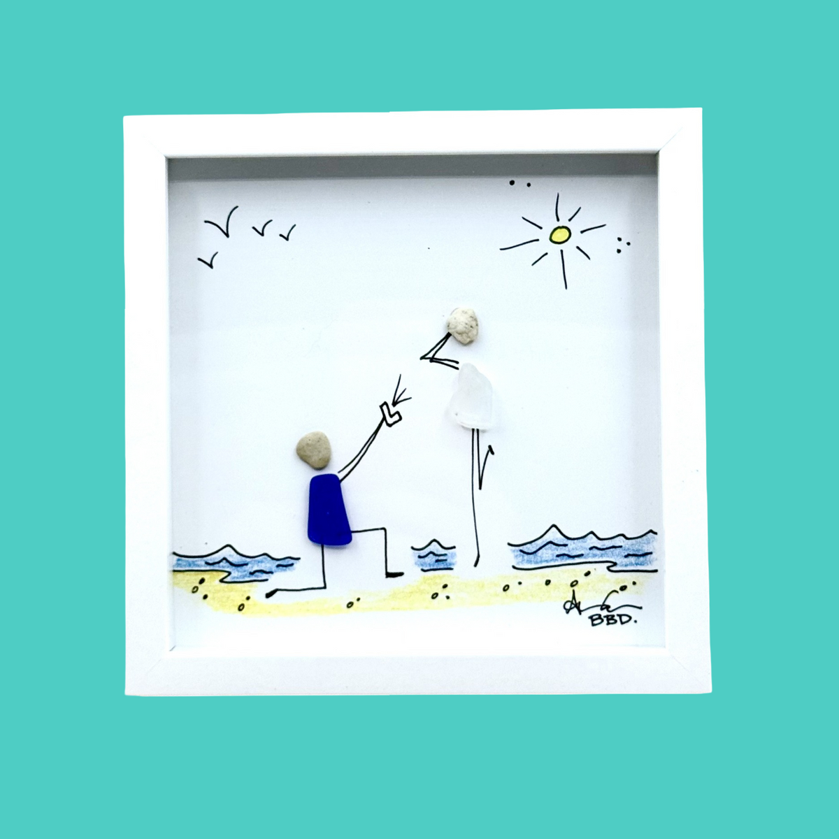 Engagement Proposal MINI - Sea Glass Art - 6x6 Framed