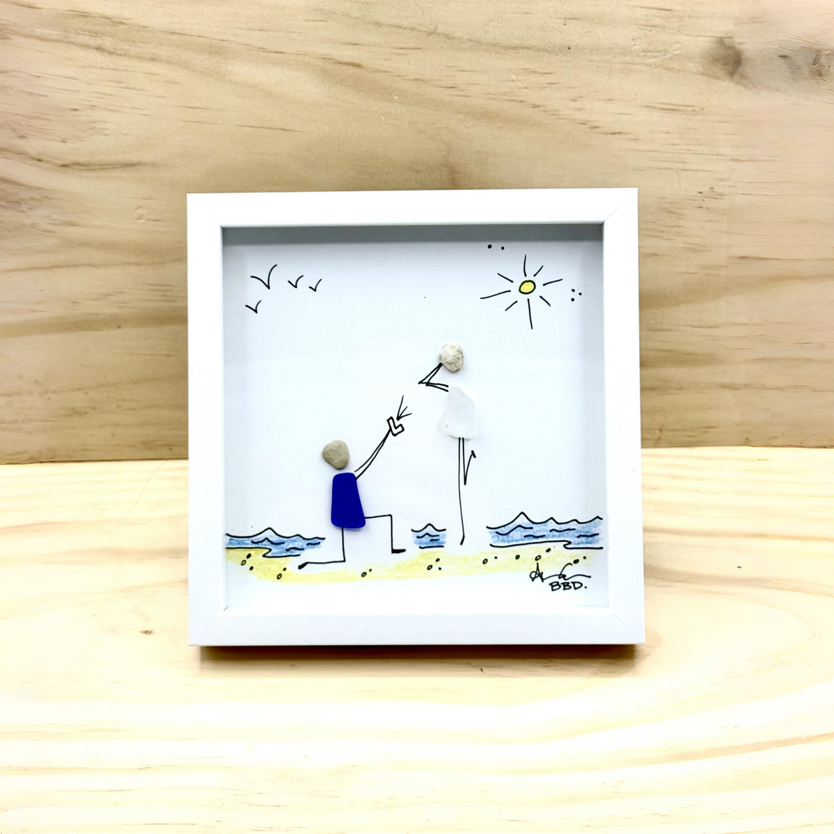 Engagement Proposal MINI - Sea Glass Art - 6x6 Framed
