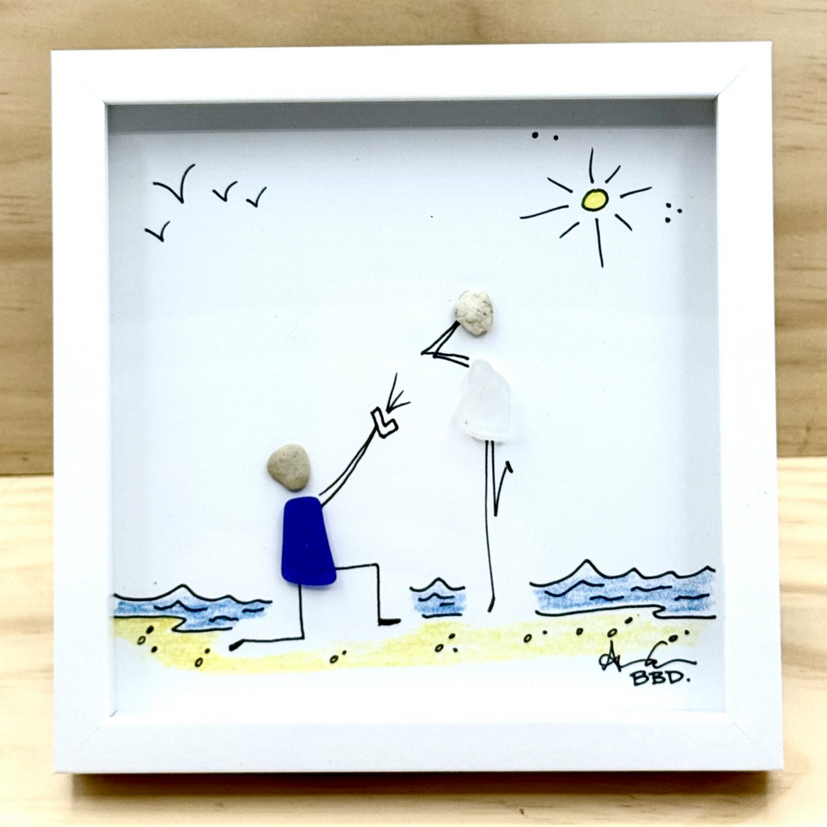 Engagement Proposal MINI - Sea Glass Art - 6x6 Framed