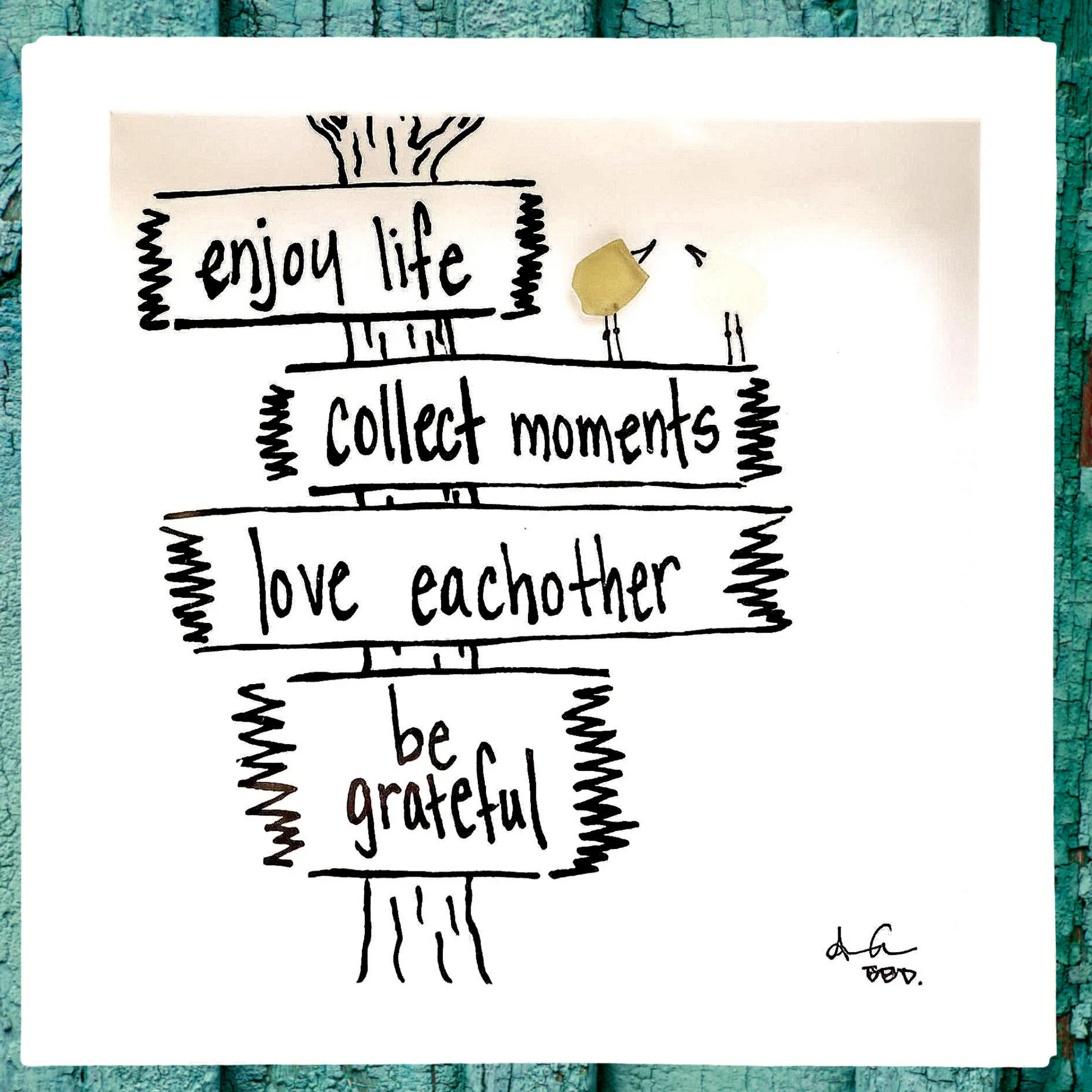 enjoy life 6 in MINI sea glass art brighter close