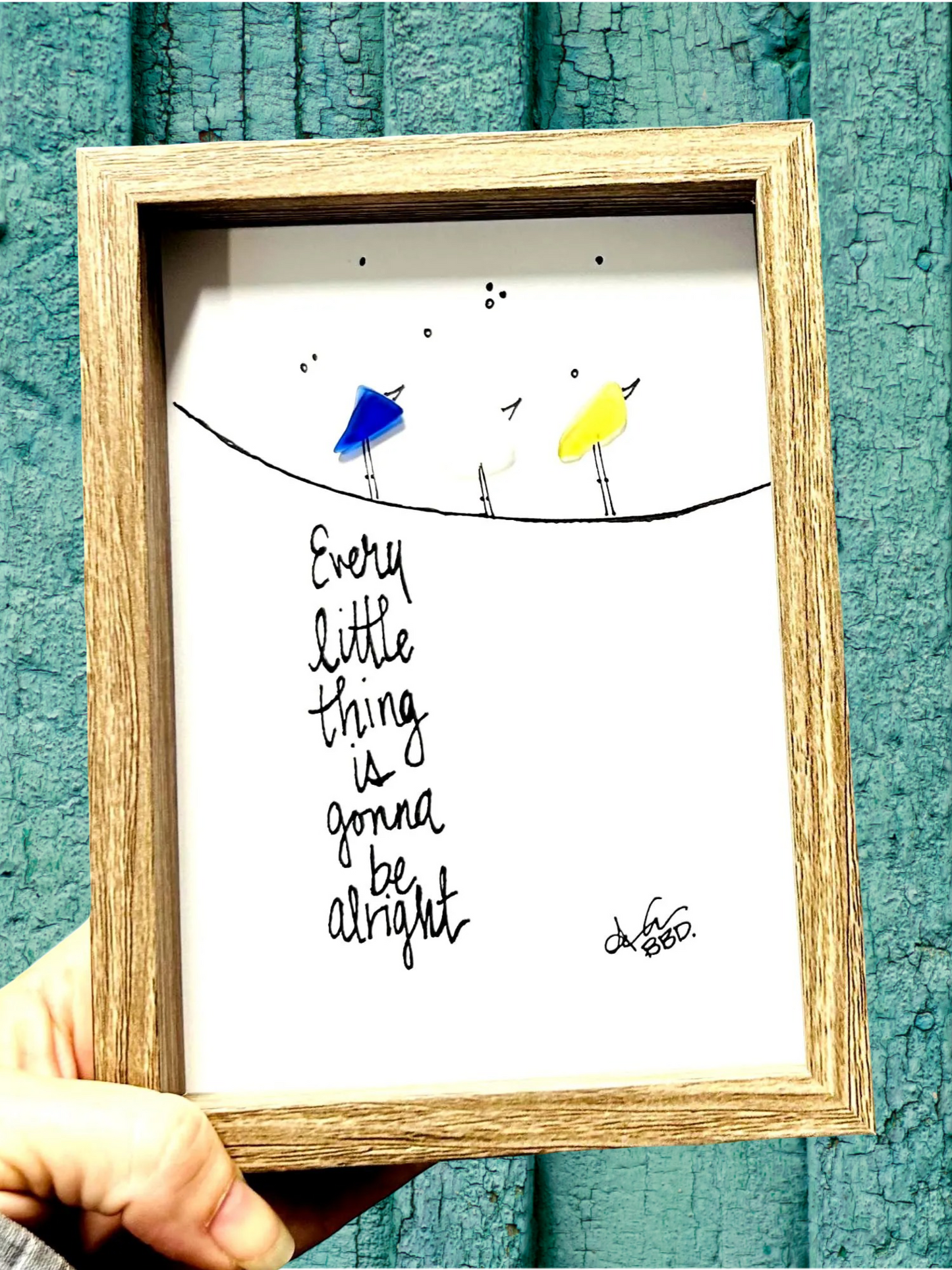 every little thing 5x7 frame in driftwood sea glass art 