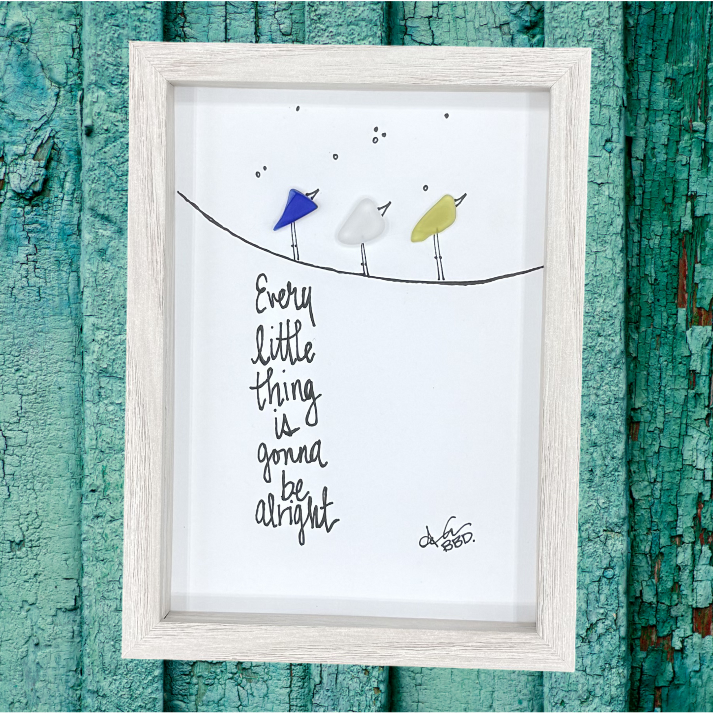 every little thing gonna be alright 5x7 whitewash frame on green 