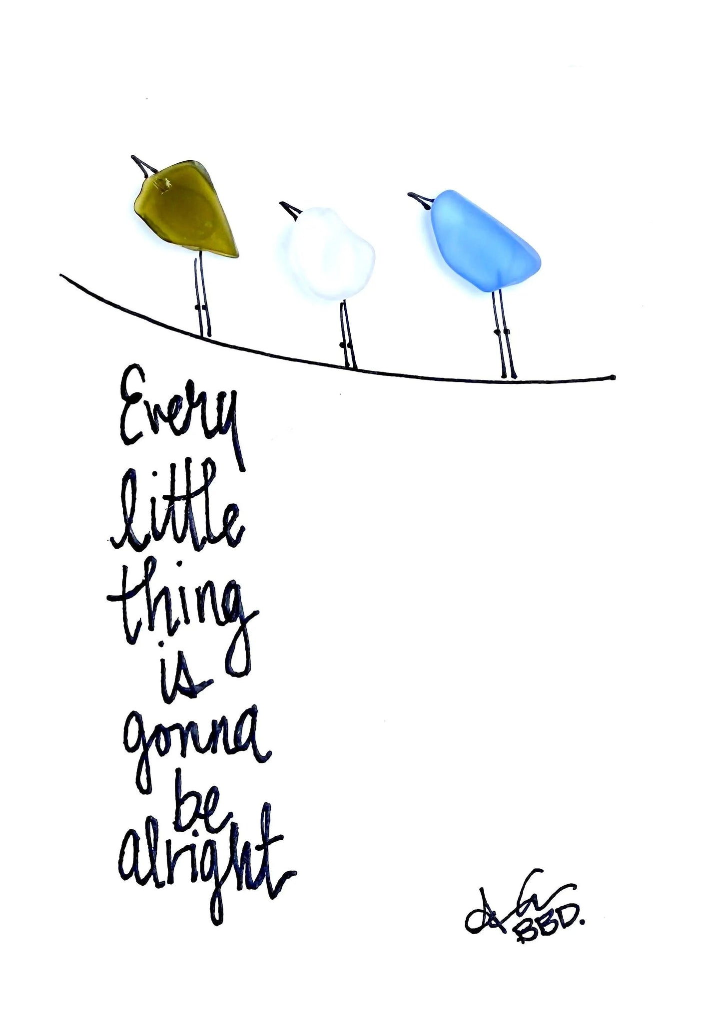 Every Little Thing - SLIM Sea Glass Art,  5x7 Whitewash Frame
