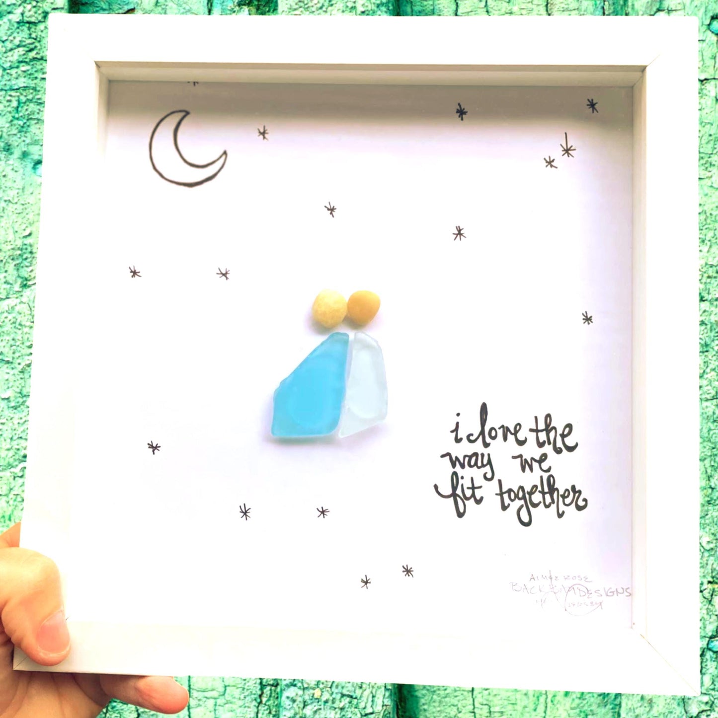 I Love The Way We Fit Together - Romantic Sea Glass Art, Anniversary Gift, Valentine's Present, 8x8 framed