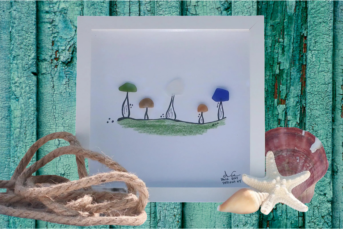 five mushrooms 8inch back bay designs sea glass art 