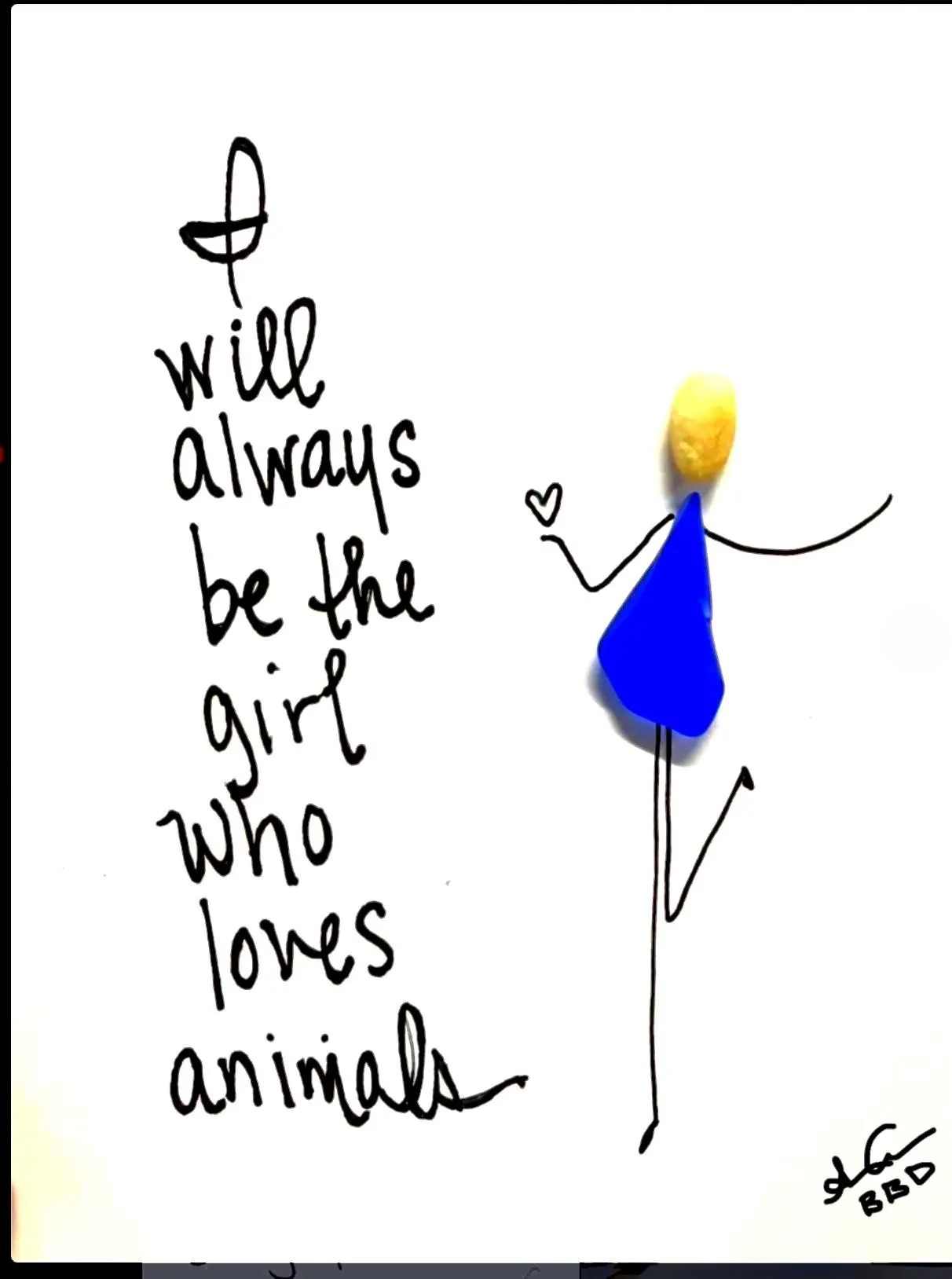 Girls Who Loves Animals - SLIM Sea Glass Art,  5x7 Whitewash Frame