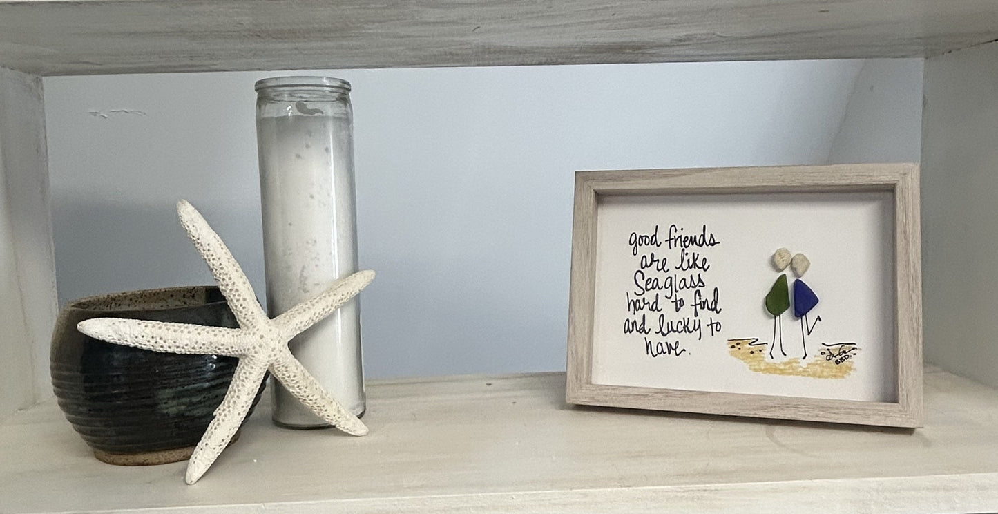 good friend like sea glass 5x7 whitewash one shelf 