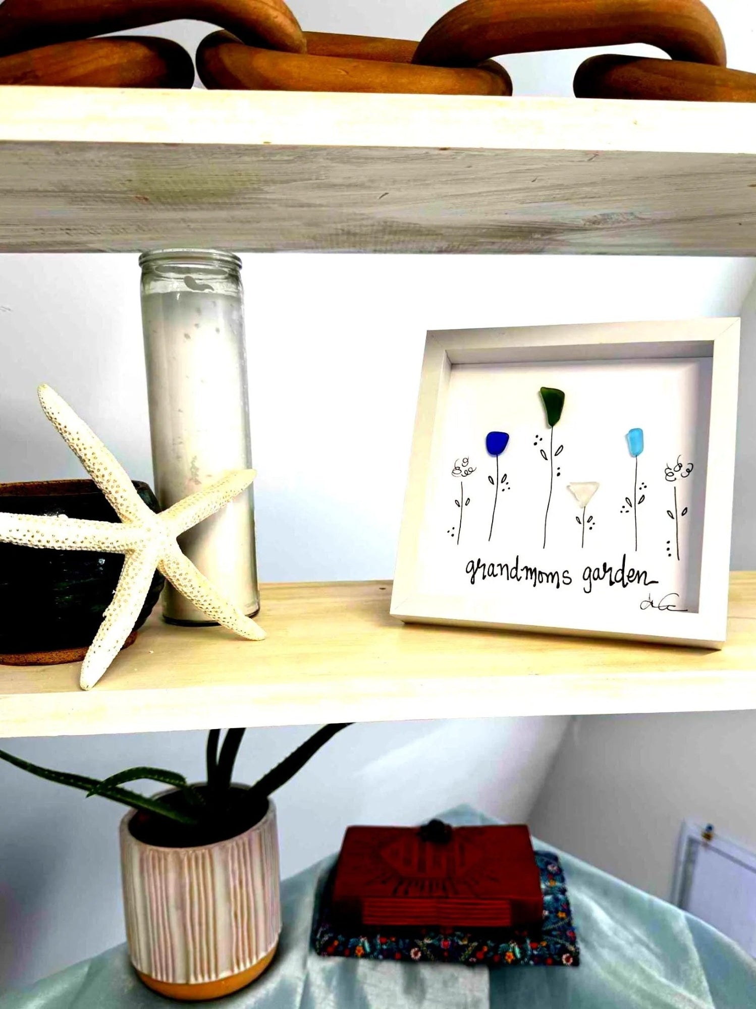 grandmoms garden bright 3 shelf sea glass art 