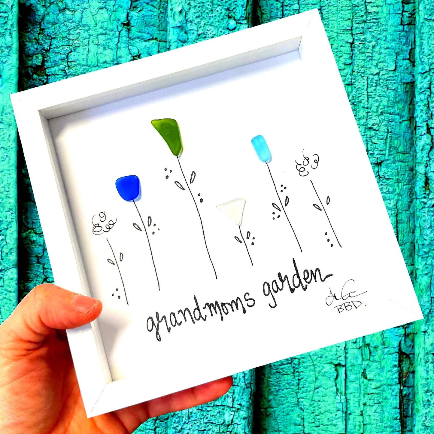 grandmoms garden bright close diagonal 6in sea glass art 