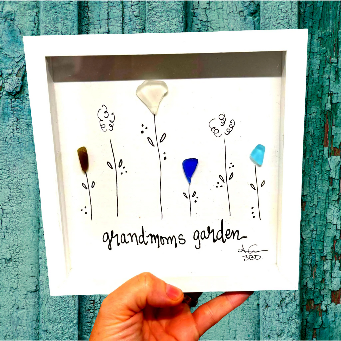 grandmoms garden bright square 6 in sea glass art 