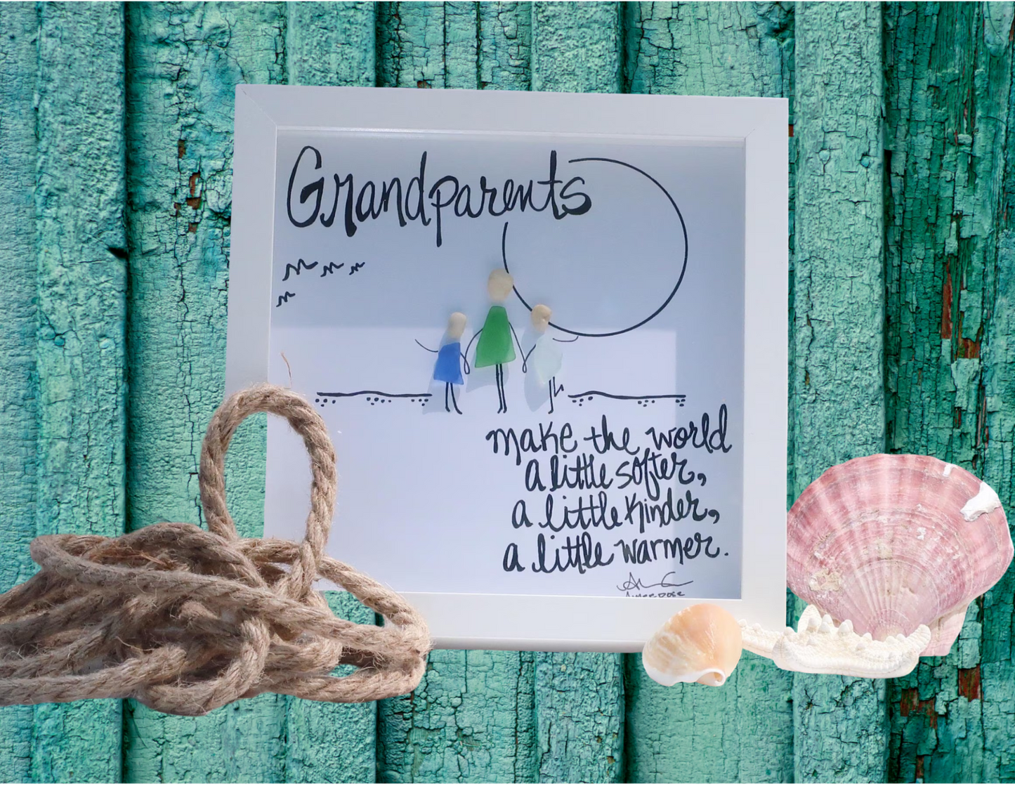 grandparents make world better 8in sea glass art with rope 