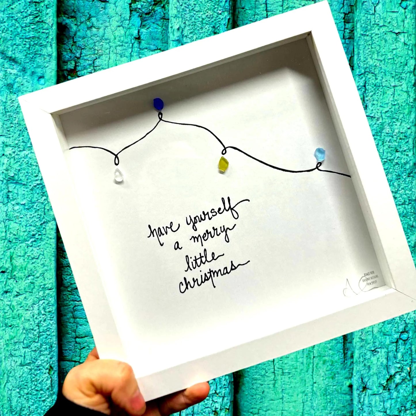 Have Yourself A Merry Little Christmas - Sea Glass Art, Secret Santa Gift - 8x8 Framed