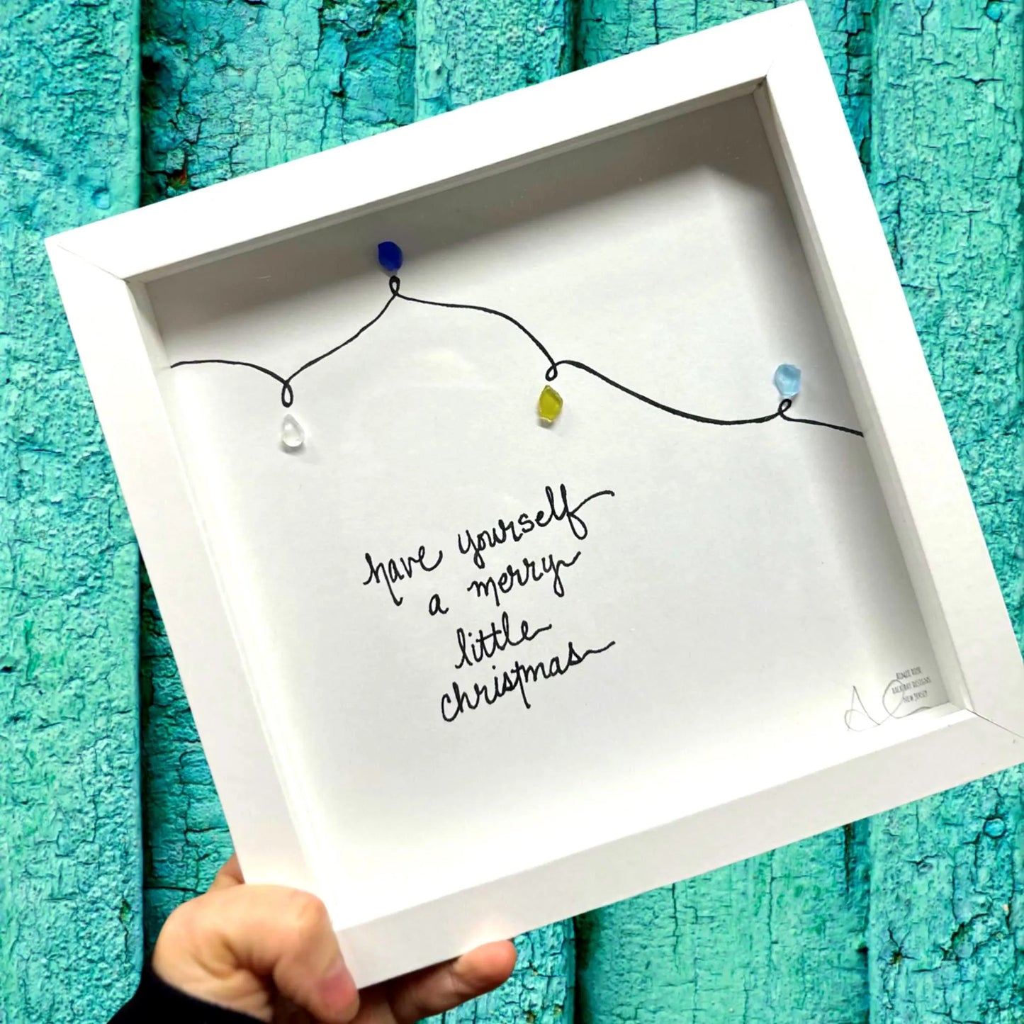 Have Yourself A Merry Little Christmas - Sea Glass Art, Secret Santa Gift - 8x8 Framed