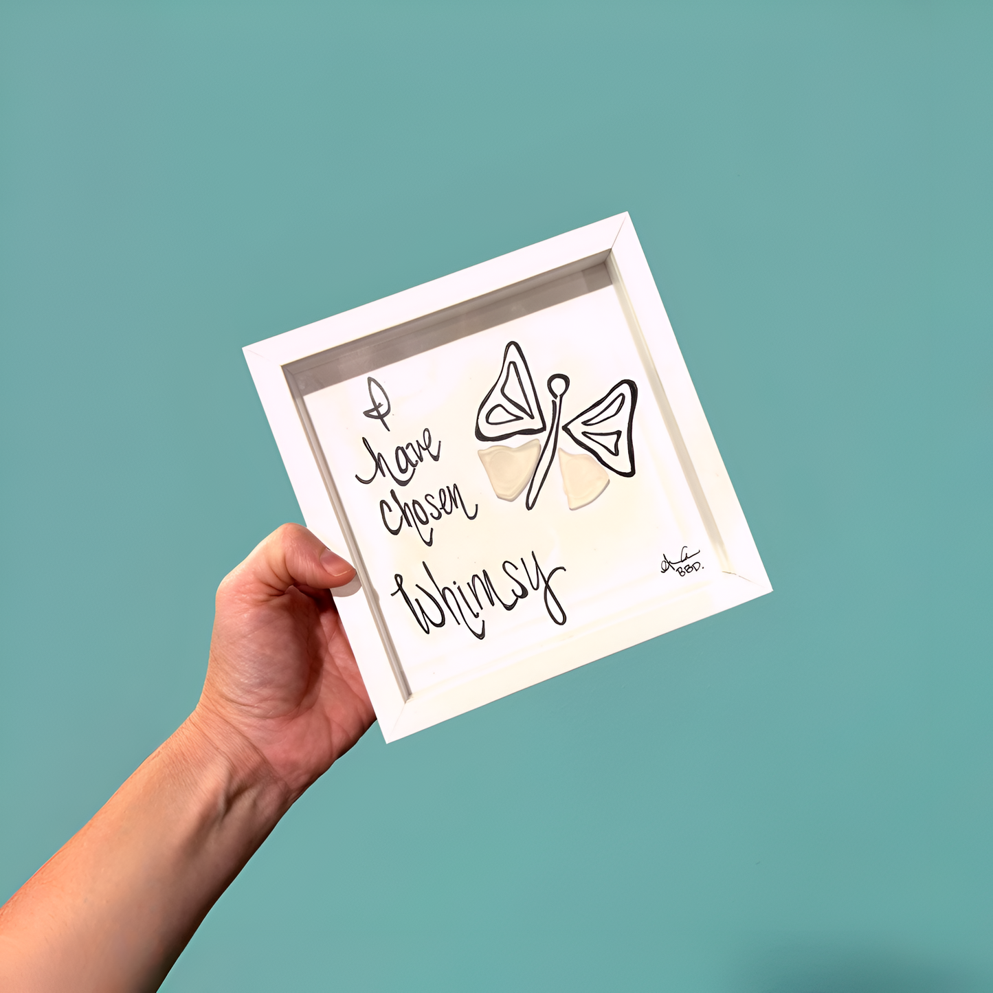 I Have Chosen Whimsy Butterfly MINI - Sea Glass Art - 6x6 Framed