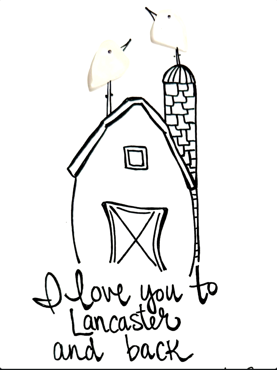I Love You To Lancaster and Back - SLIM Sea Glass Art,  5x7 Whitewash Frame