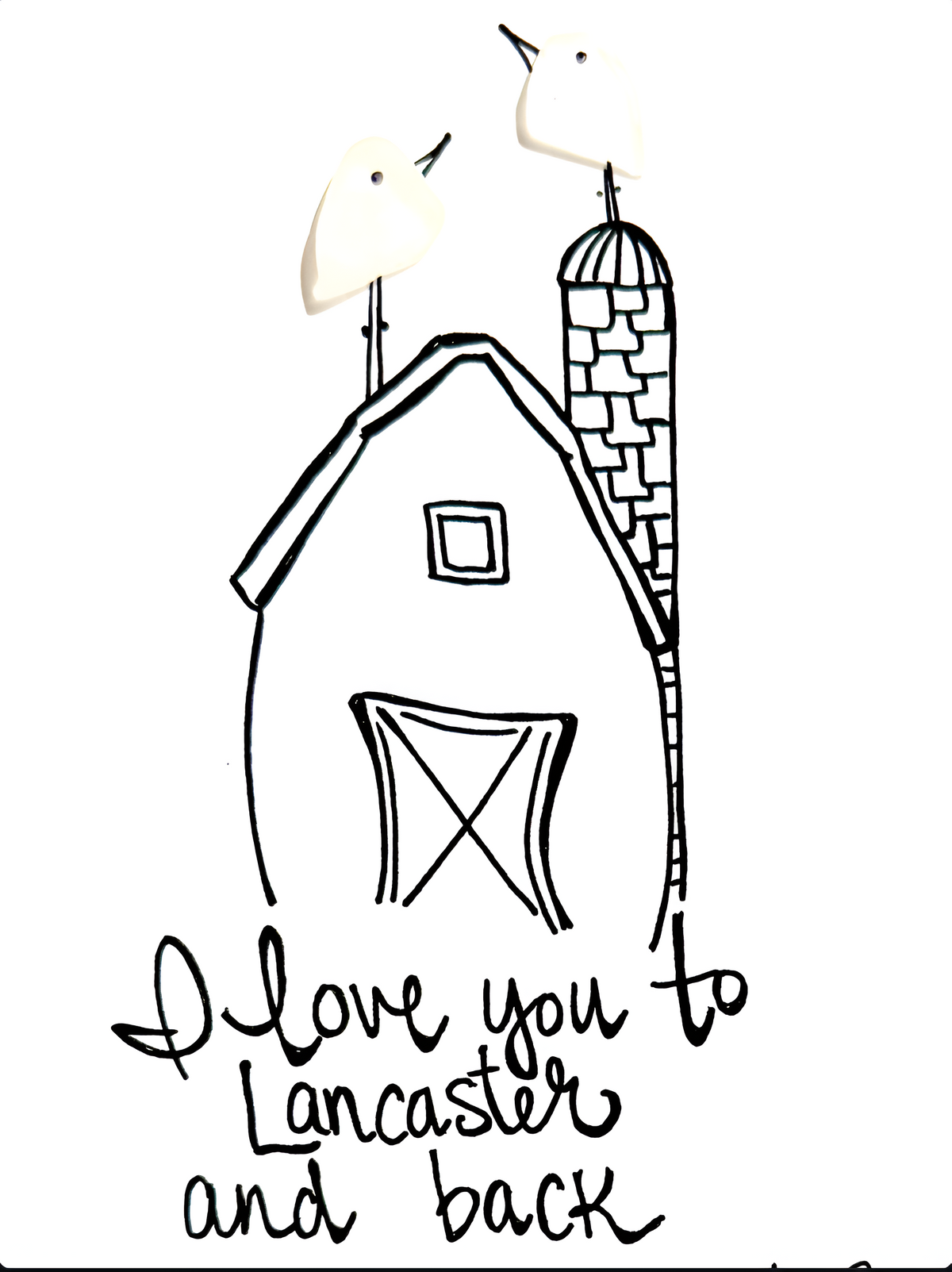 I Love You To Lancaster and Back - SLIM Sea Glass Art,  5x7 Whitewash Frame
