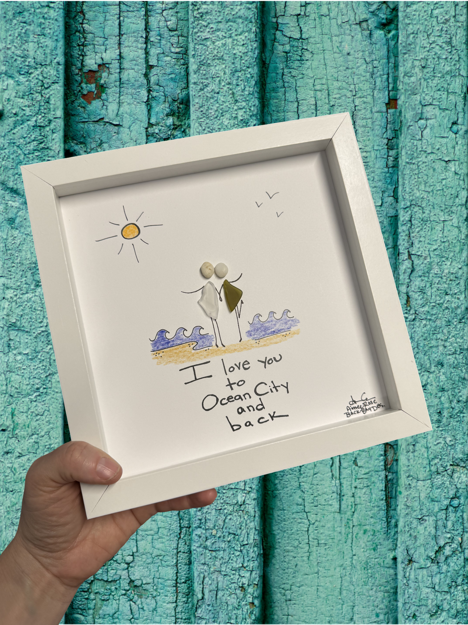 i love you to OC and back 8in sea glass art 
