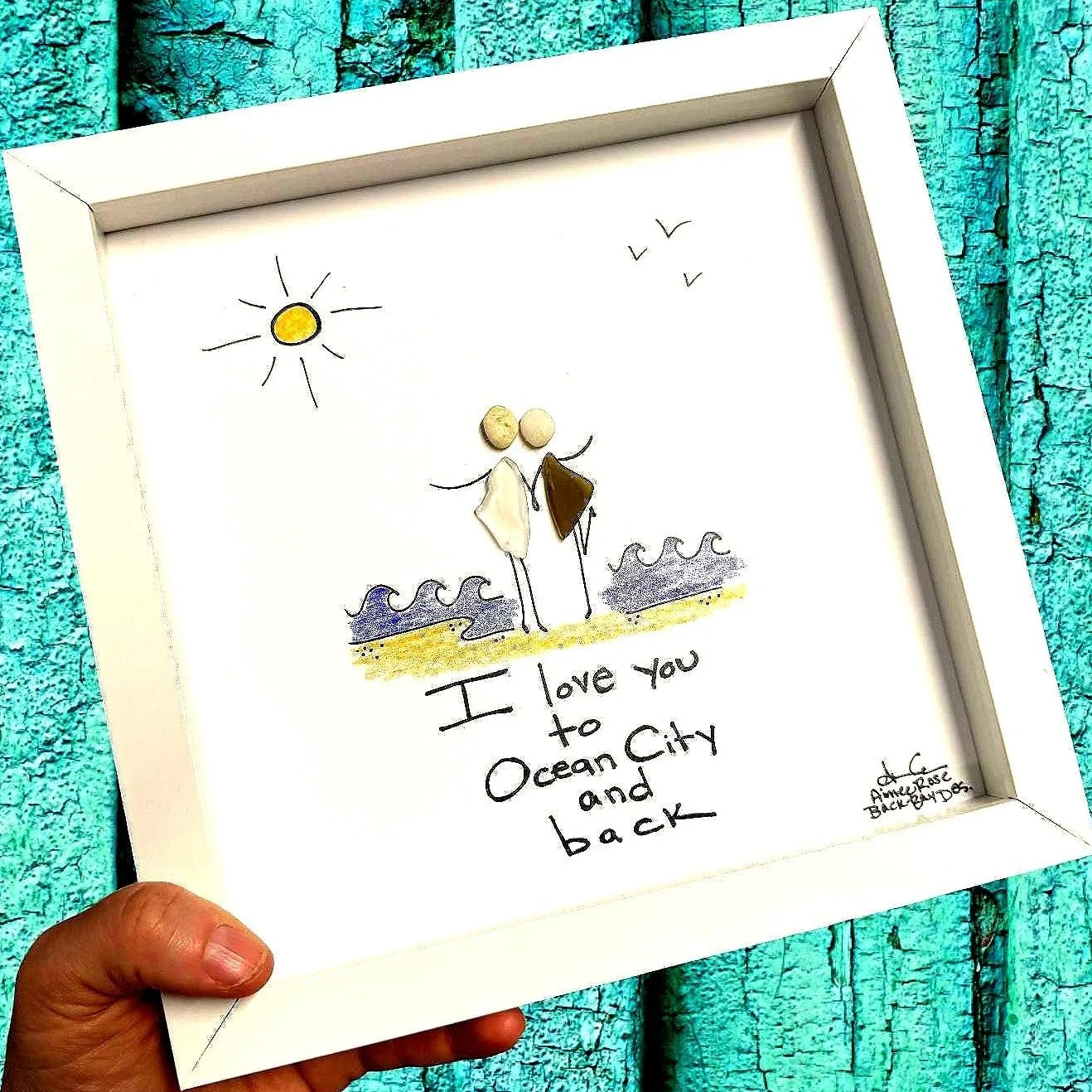 i love you to OC and back 8in sea glass art bright close 