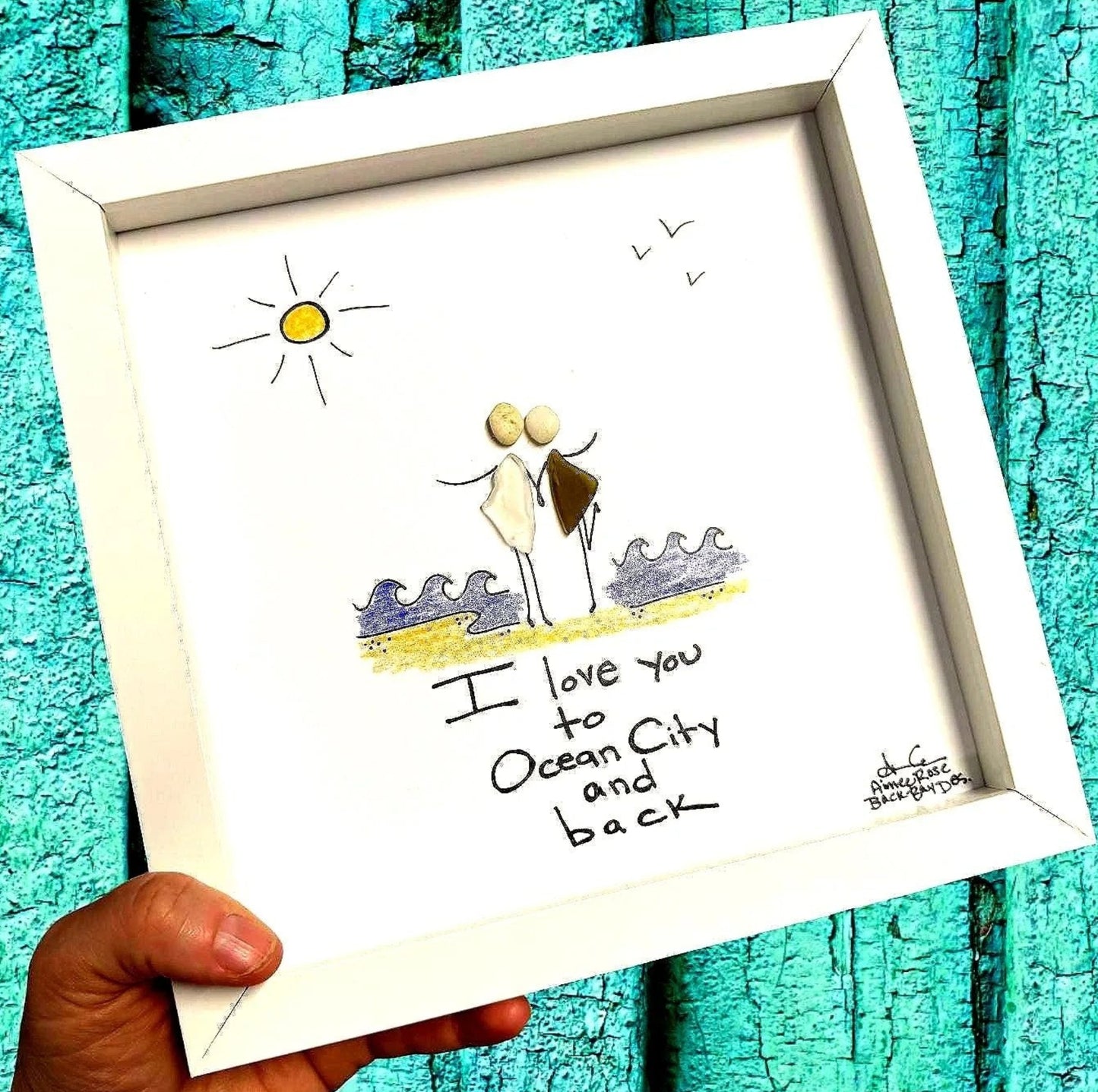 i love you to oc and back 8in sea glass art with color bright 2