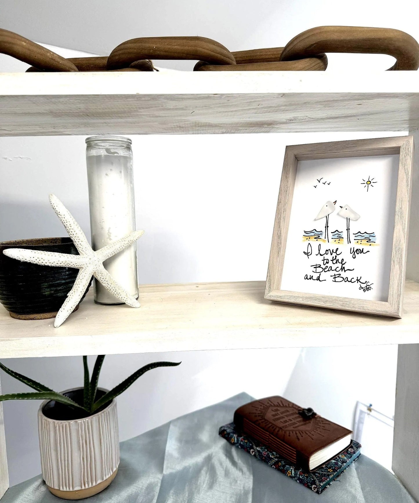 i love you to the beach and back5x7 whitewash bright 3tier shelf